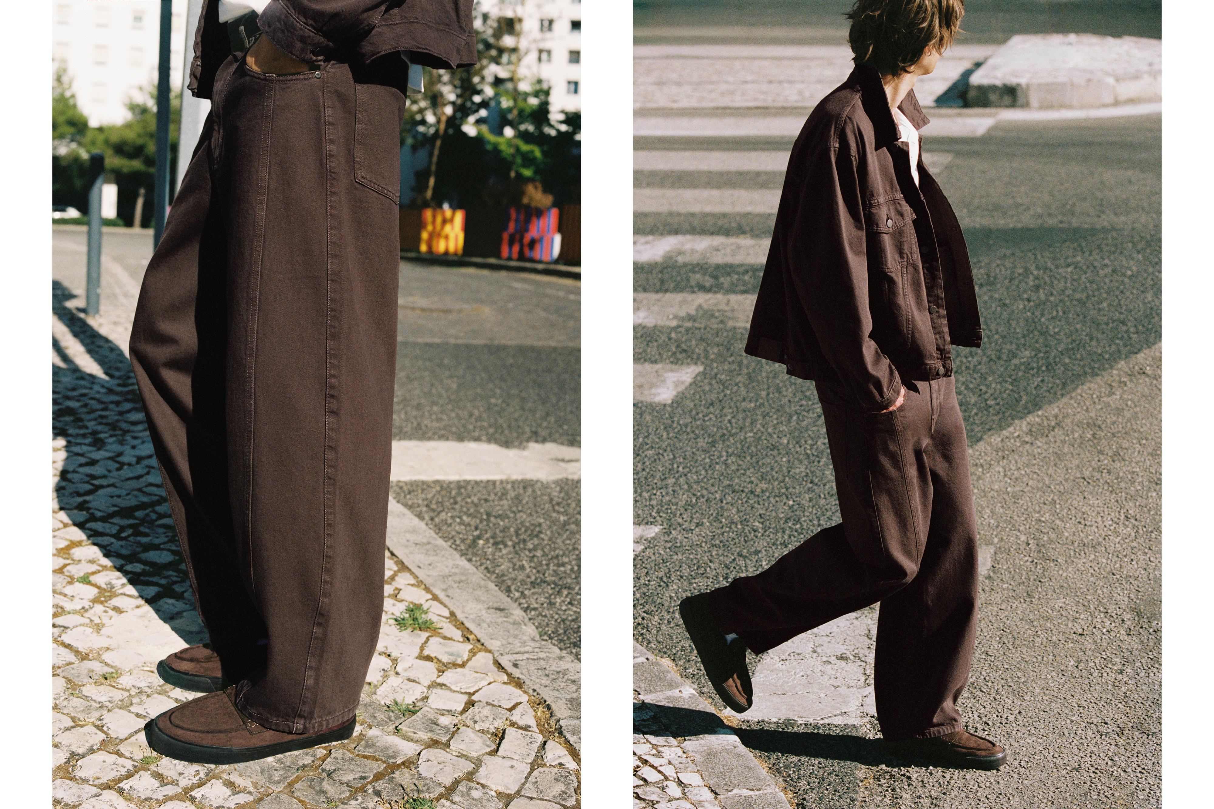 Front seam barrel jeans — Brown
