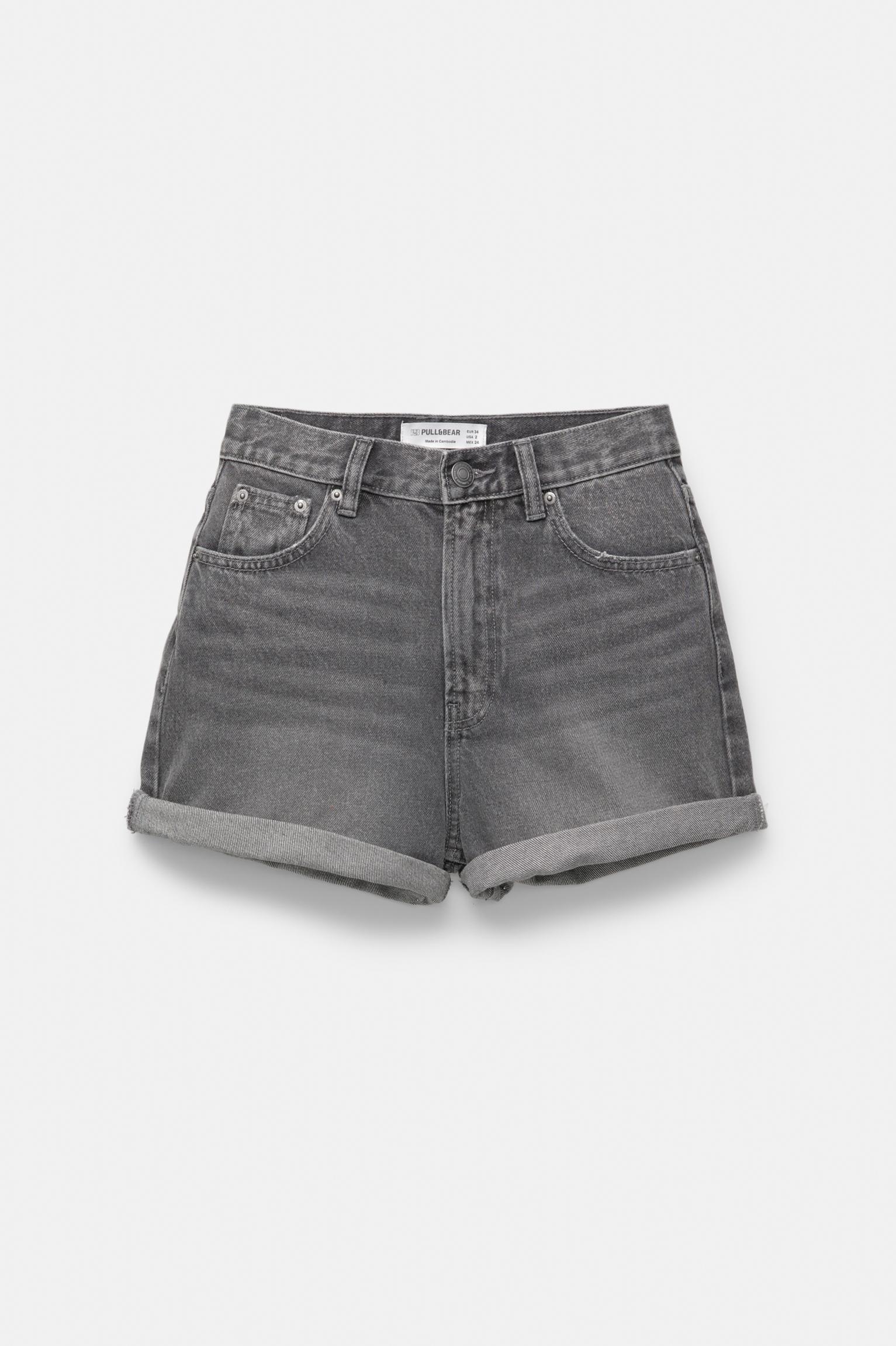 Denim turn-up mom shorts — Grey