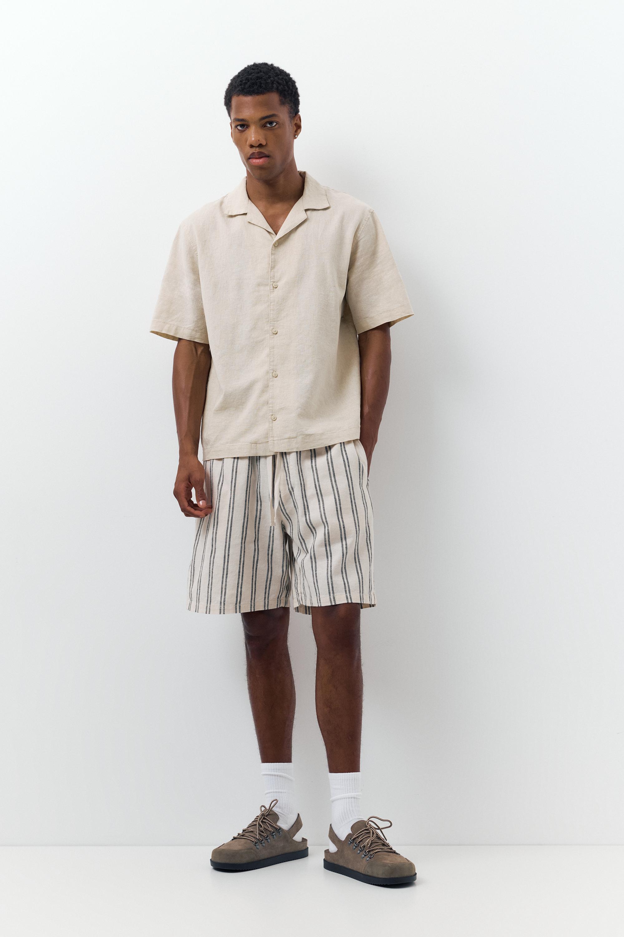 Linen blend jogger Bermuda shorts — White/Marble