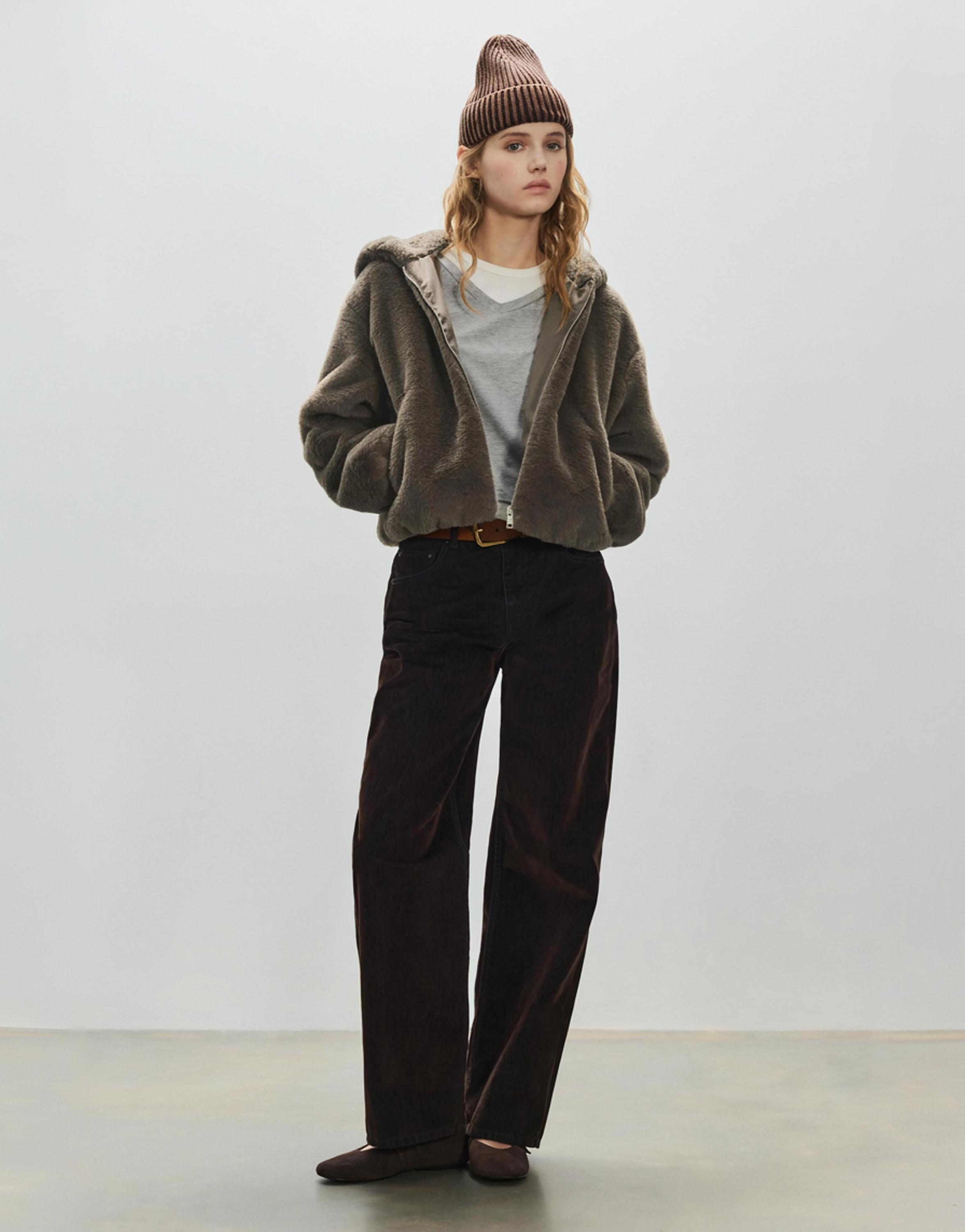 Kapüşonlu suni kürk ceket - Görsel 6