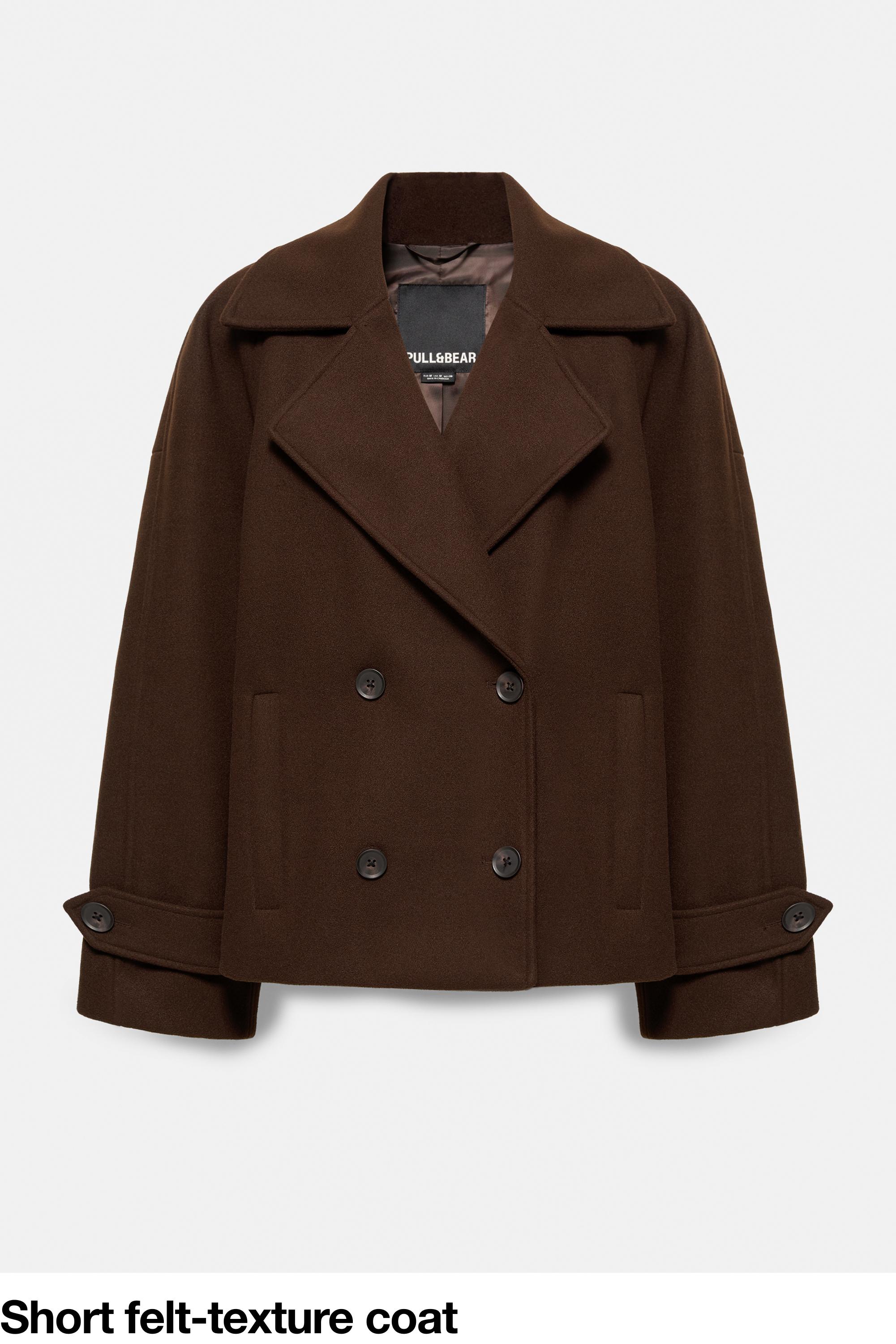 Short felt texture coat — Chocolate