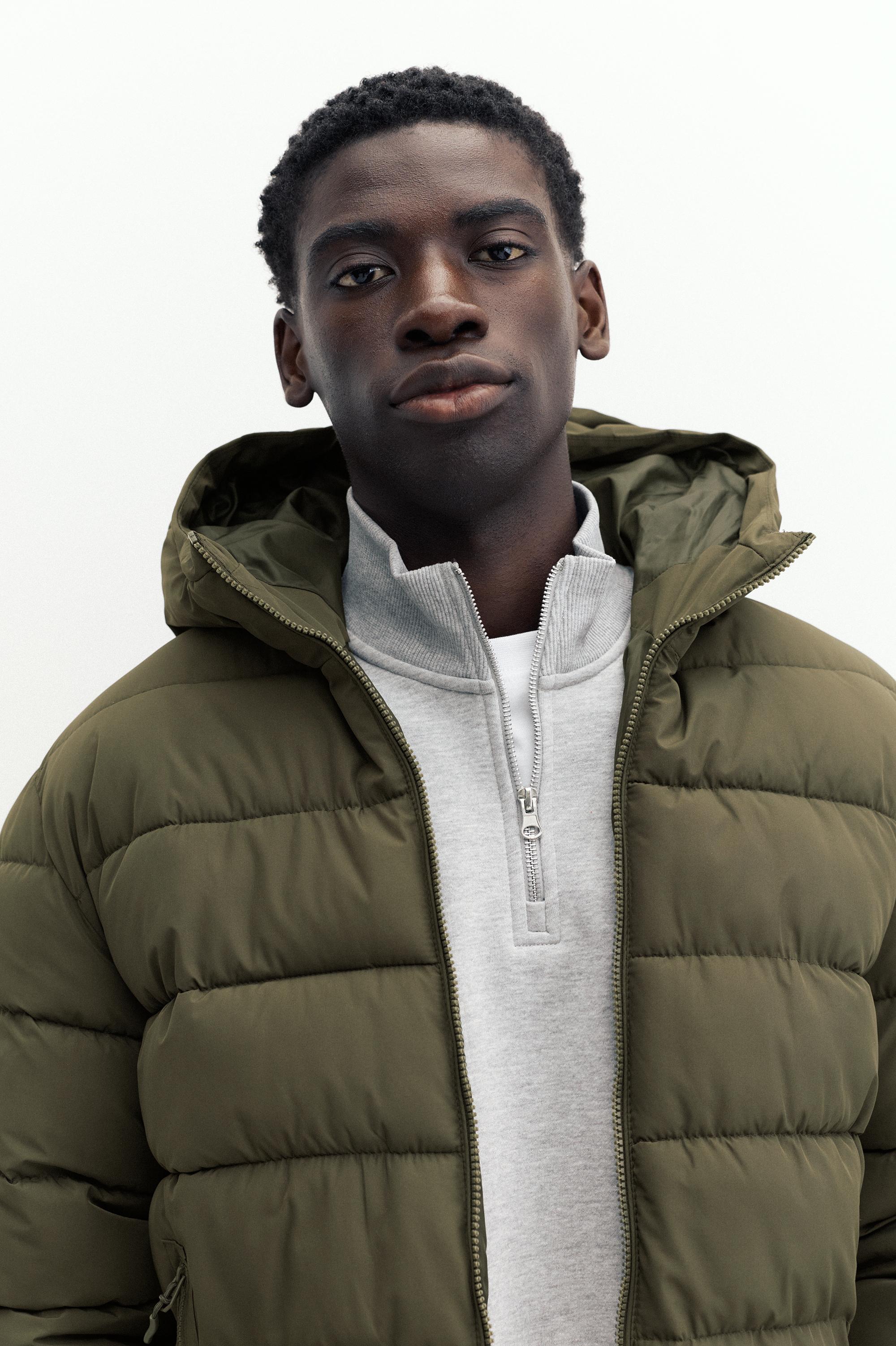 Puffer jacket with hood — Dark khaki