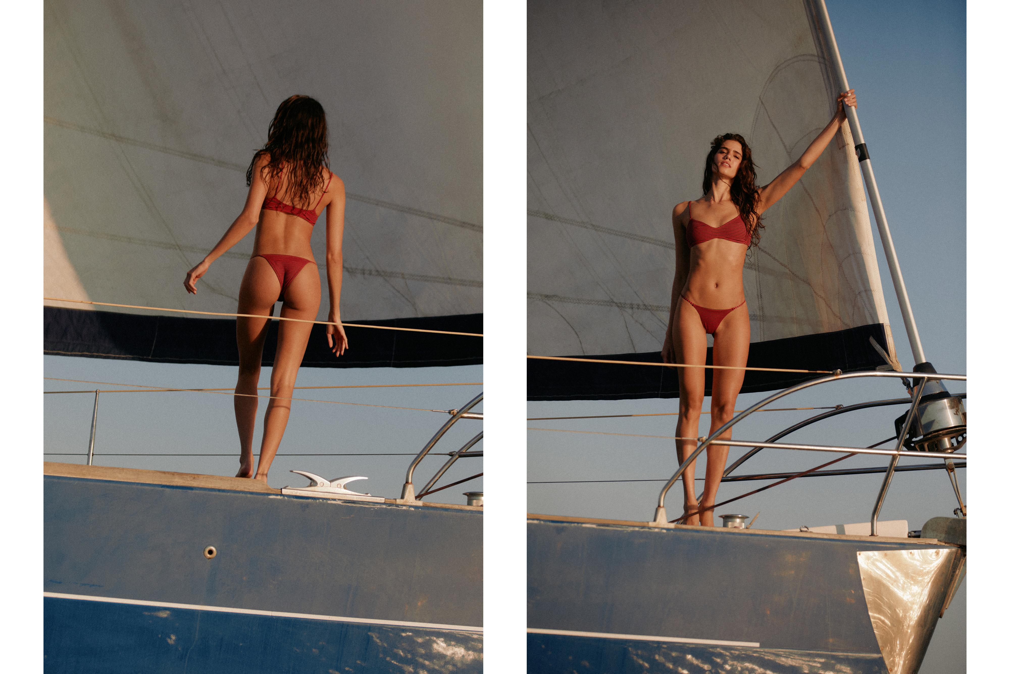 Striped bikini bottoms — Red