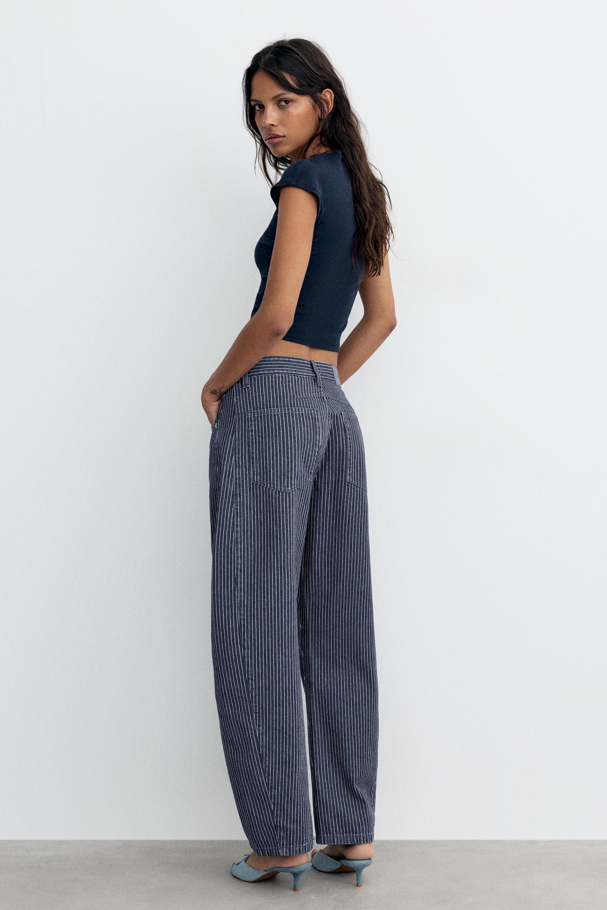 Striped balloon jeans with seams — Medium blue