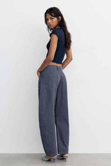 Striped balloon jeans with seams — Medium blue 5