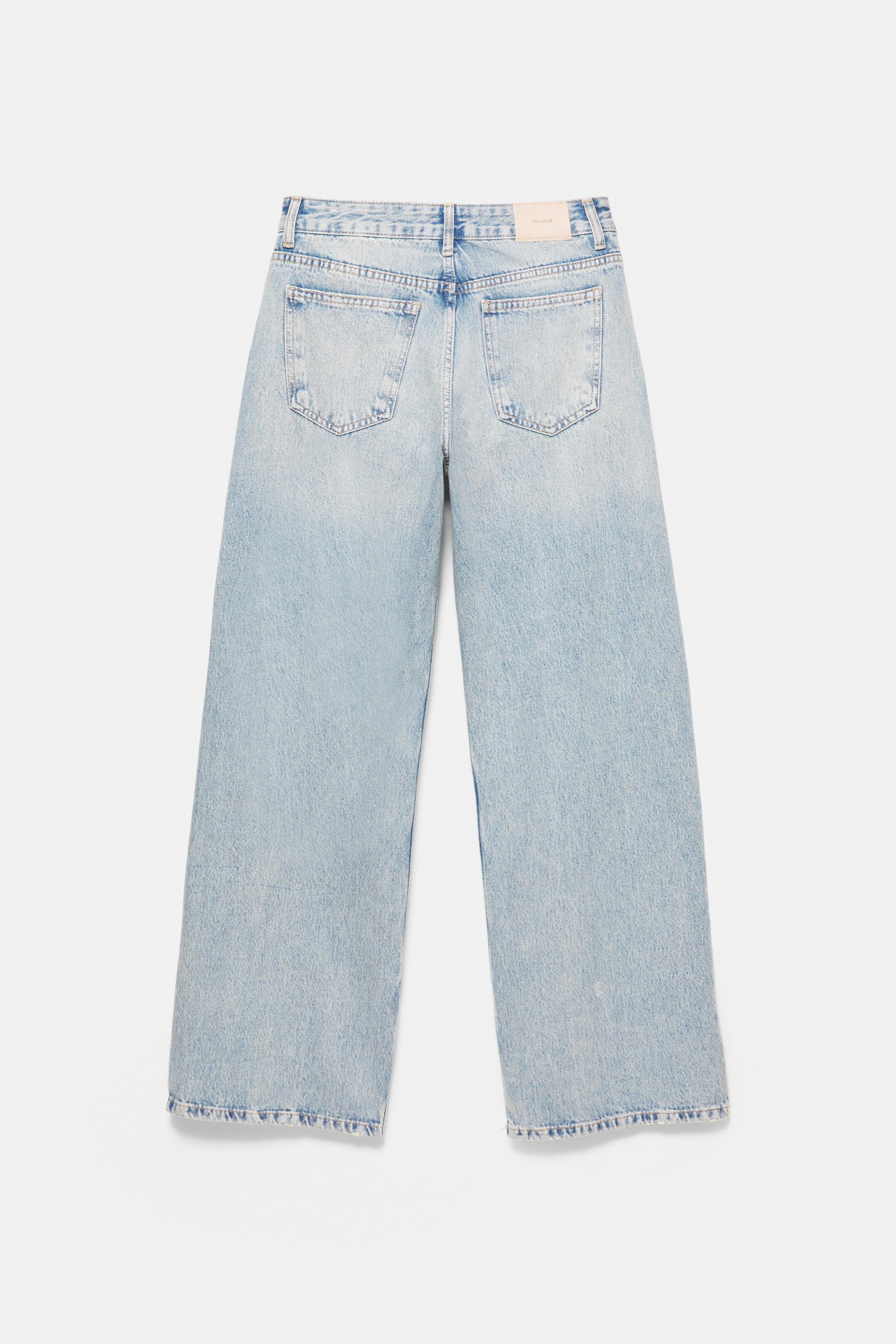 Pull&Bear Kuşgözü detaylı baggy jean görsel 5