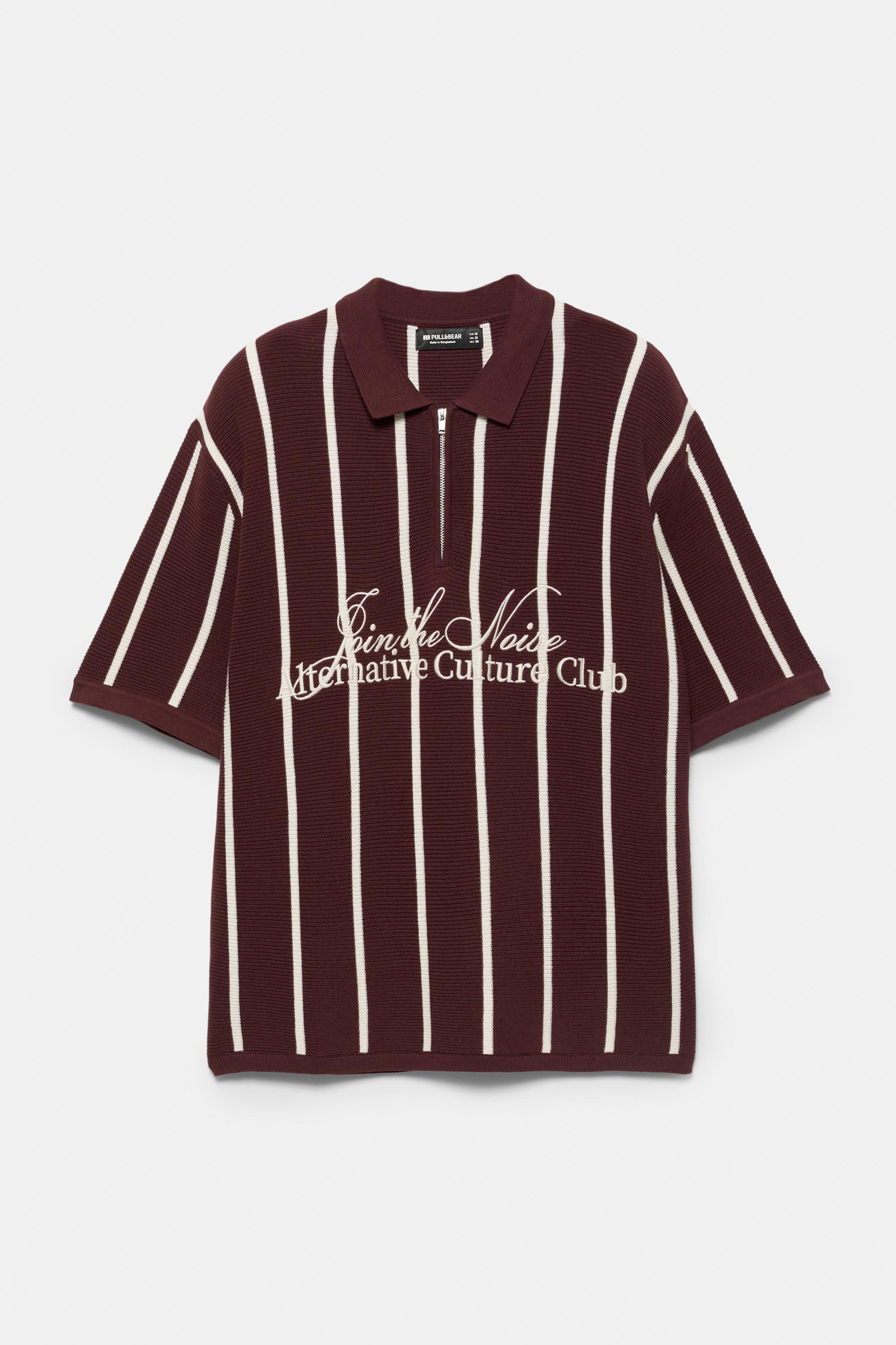 Fermuarlı çizgili triko polo