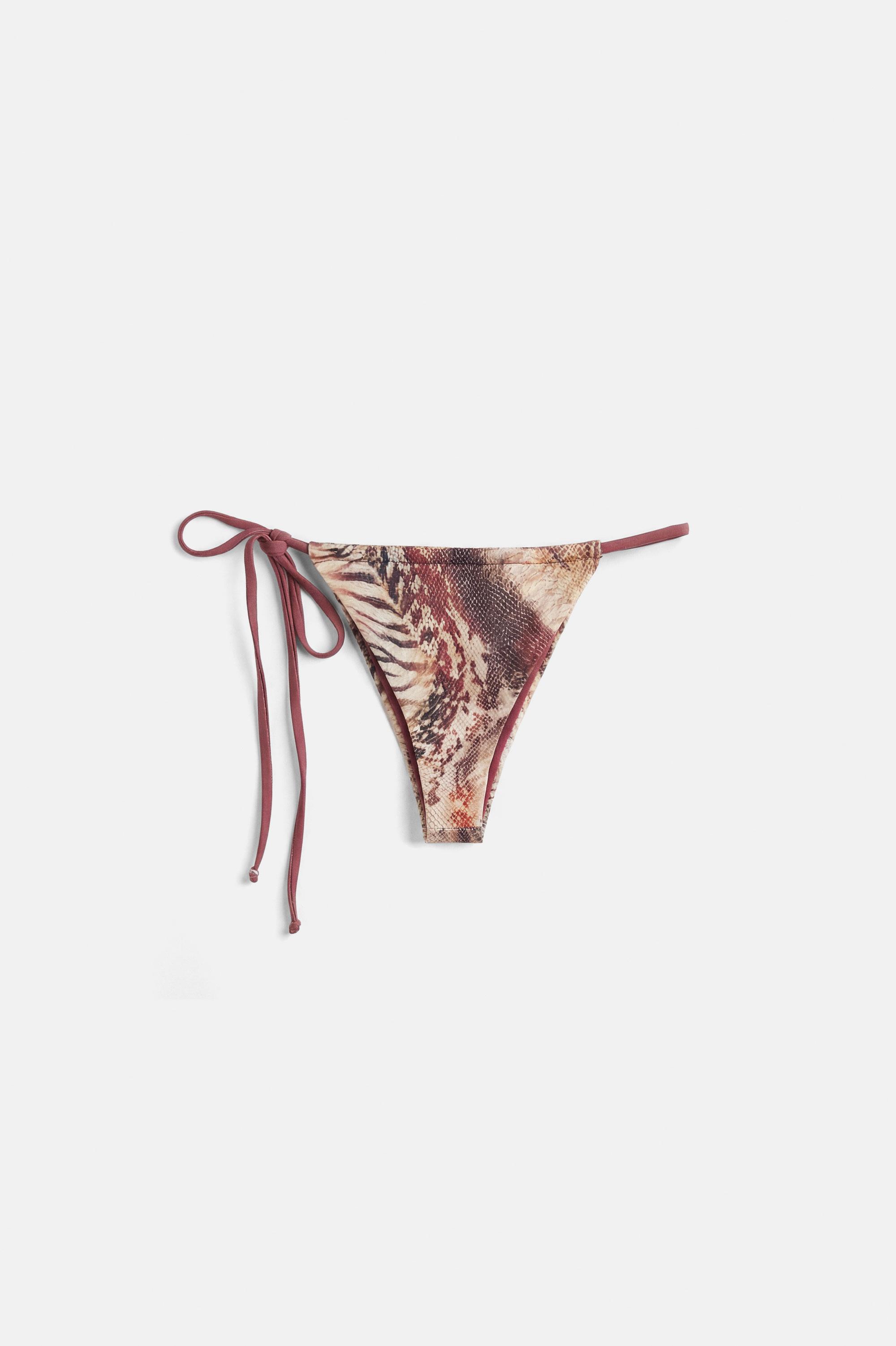 Animal print bikini bottoms with ties — Brown