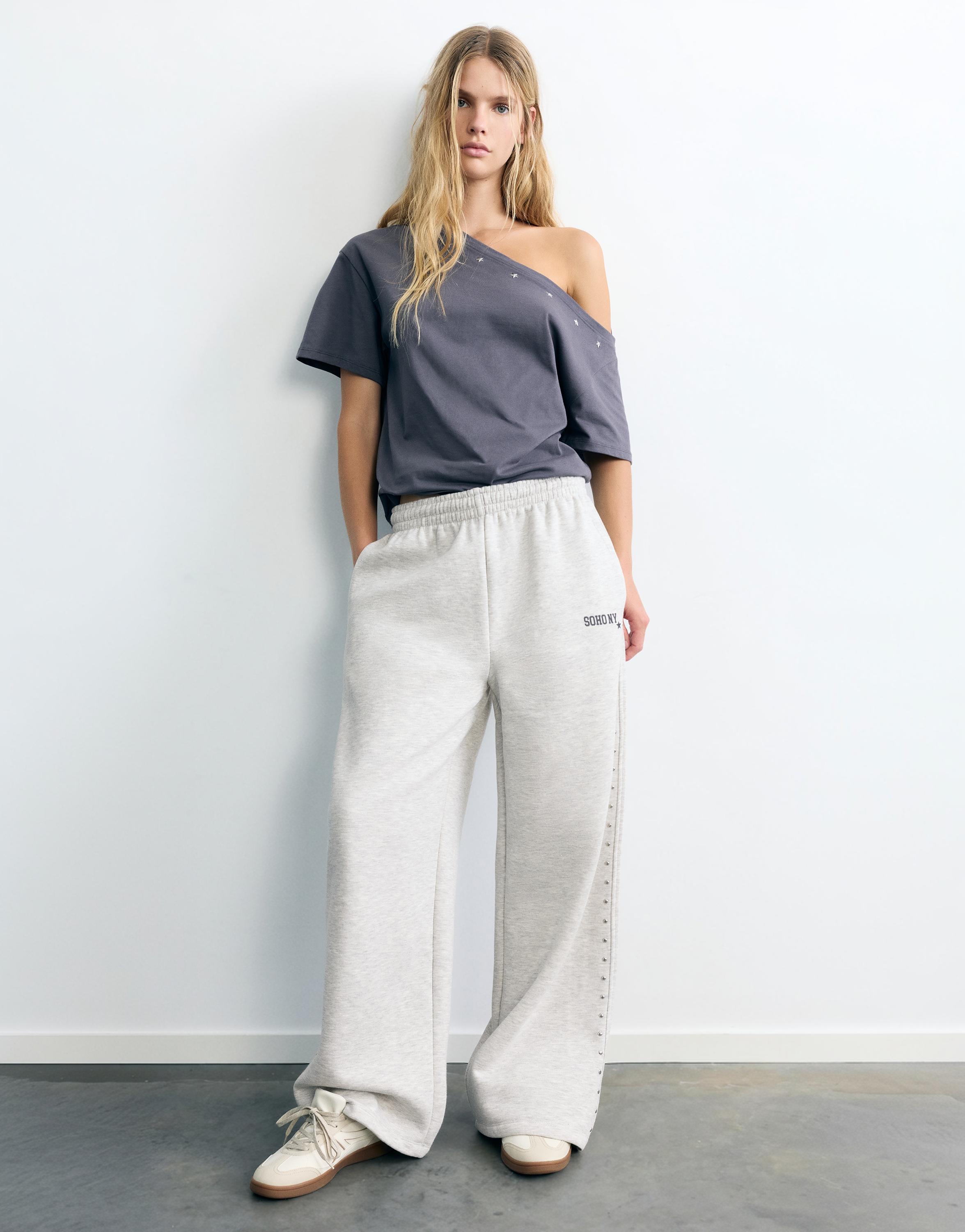 Studded joggers — Grey marl