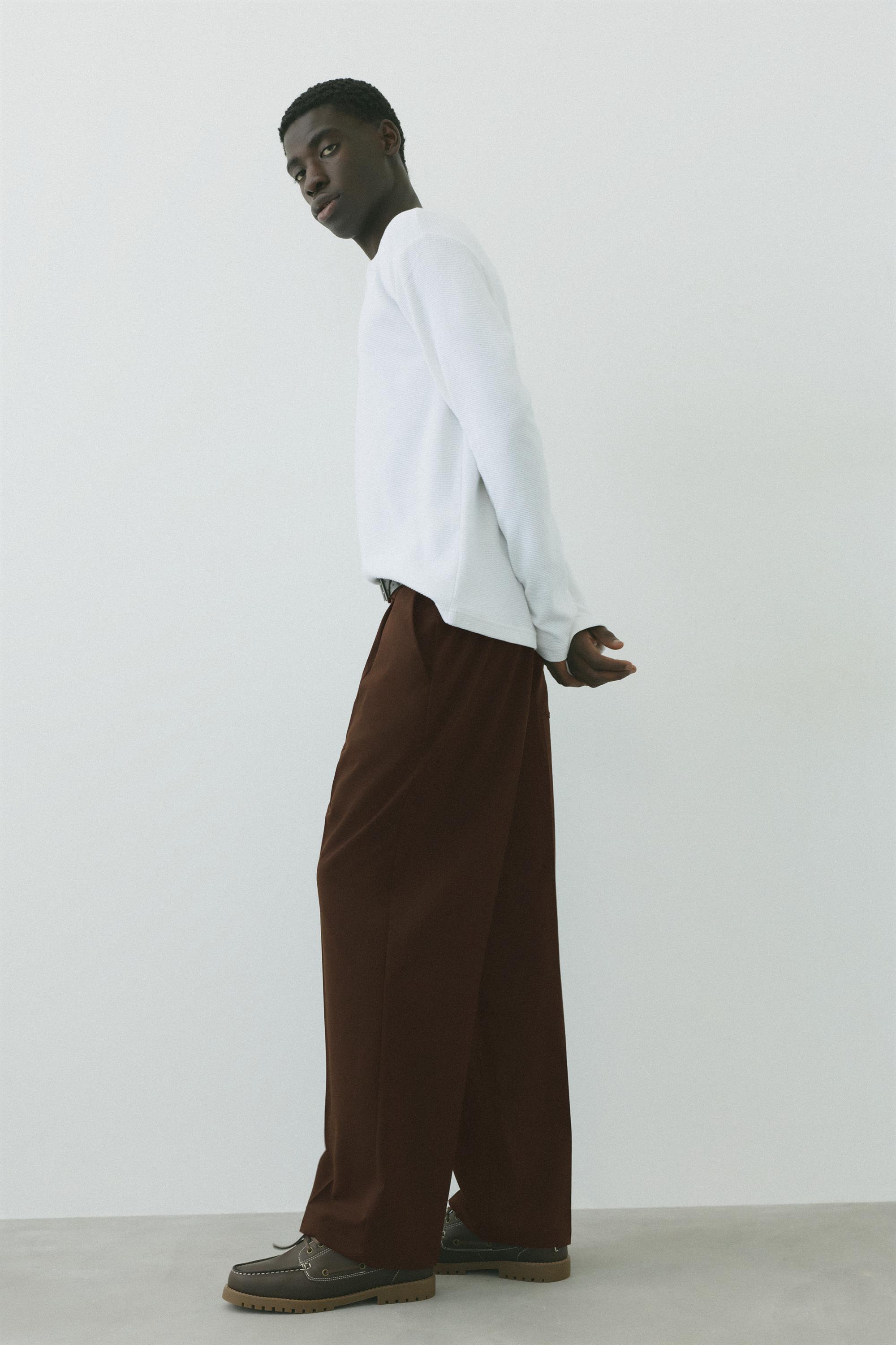 Wide-leg tailored trousers — Chocolate