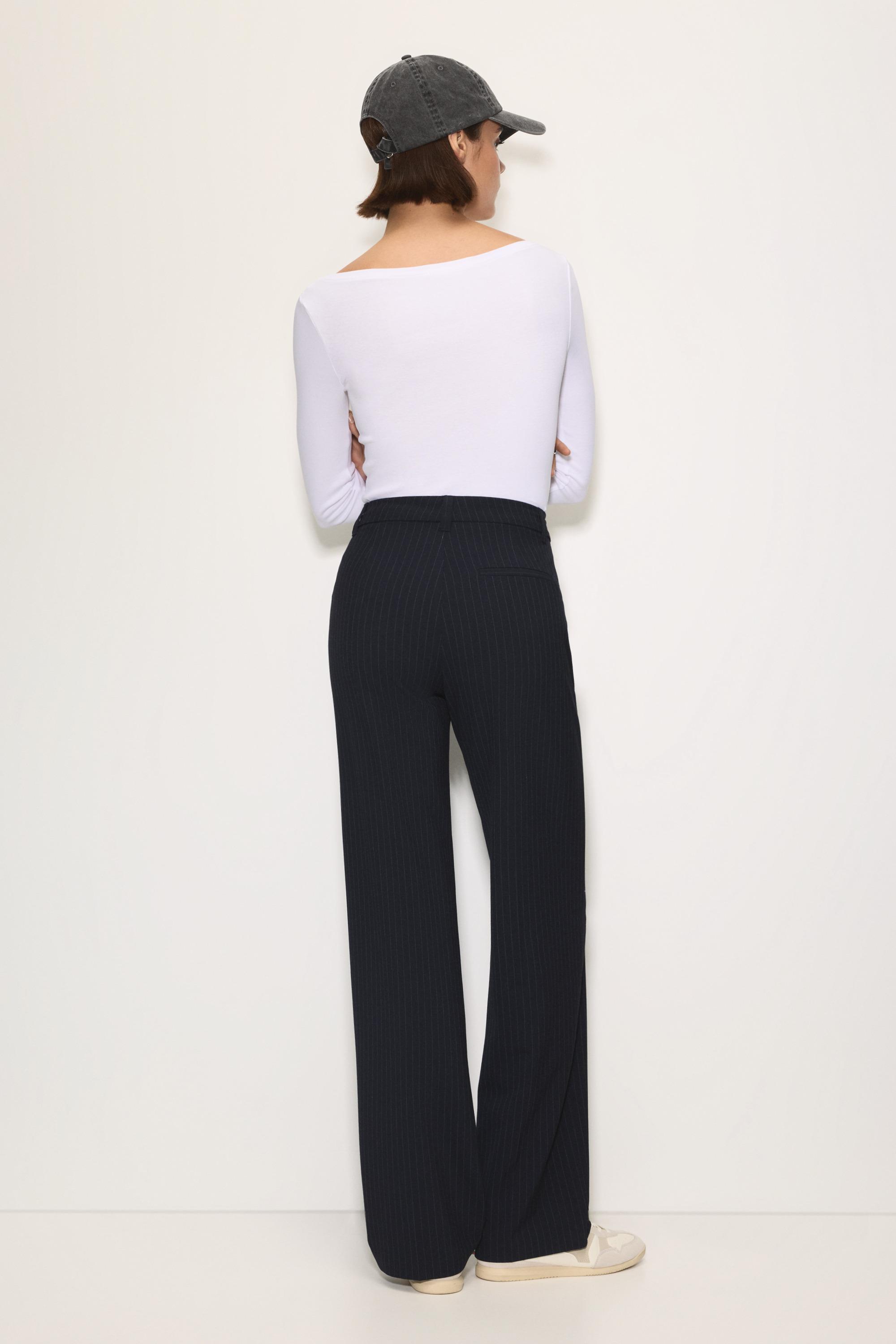 Smart high-waist straight-leg trousers — Striped