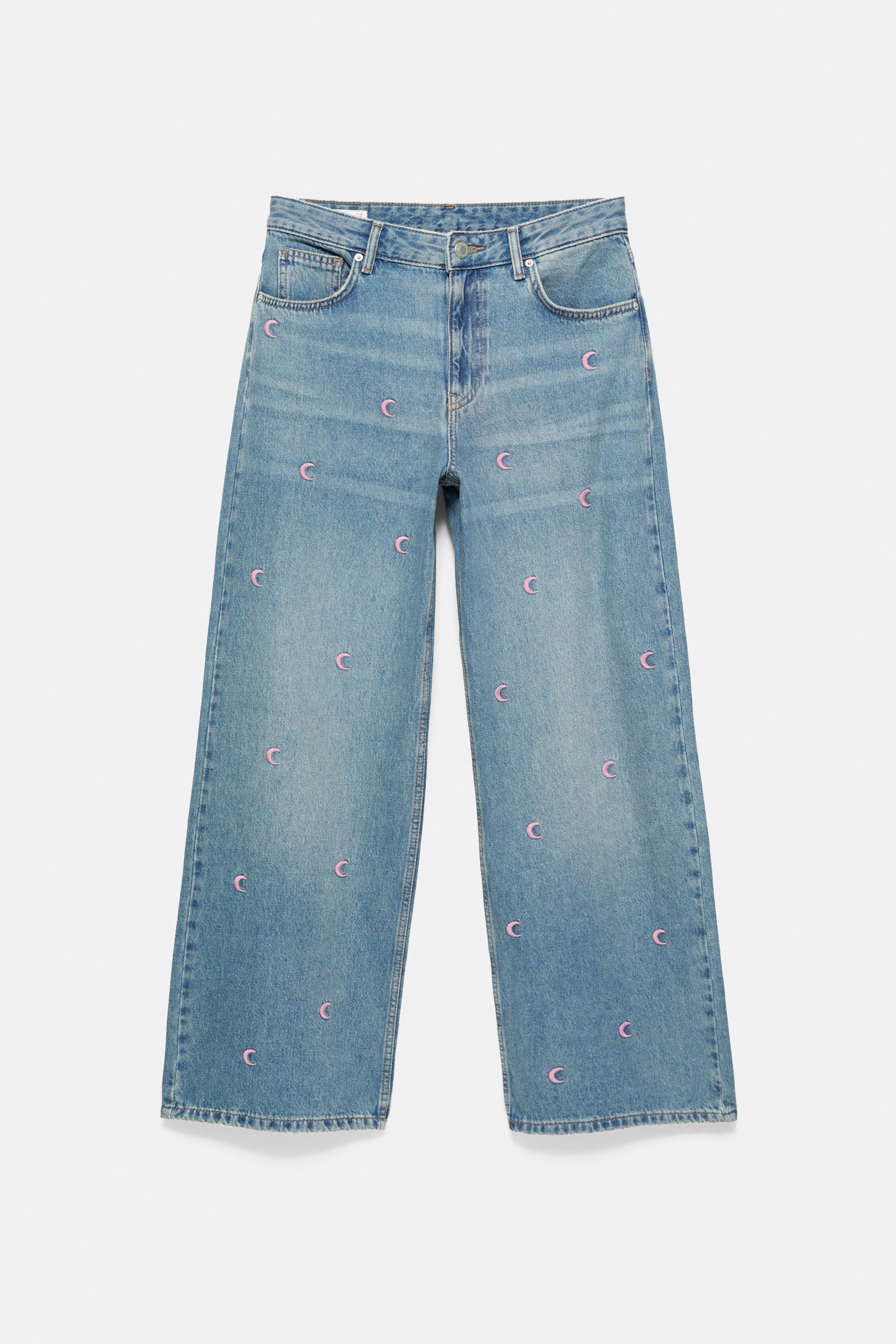 Embroidered moon baggy jeans — Medium blue