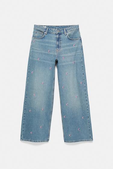 Embroidered moon baggy jeans — Medium blue 4