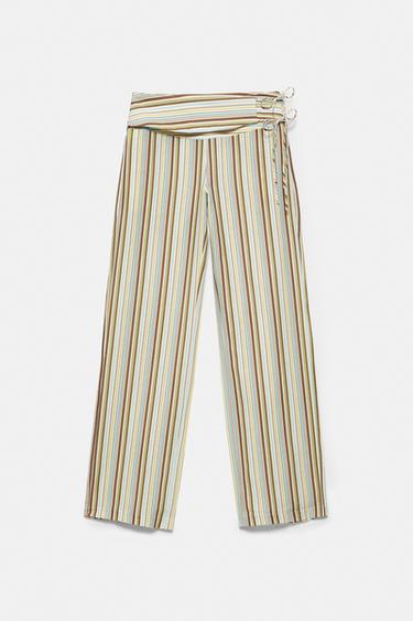 Striped tie-waist trousers — Green 6