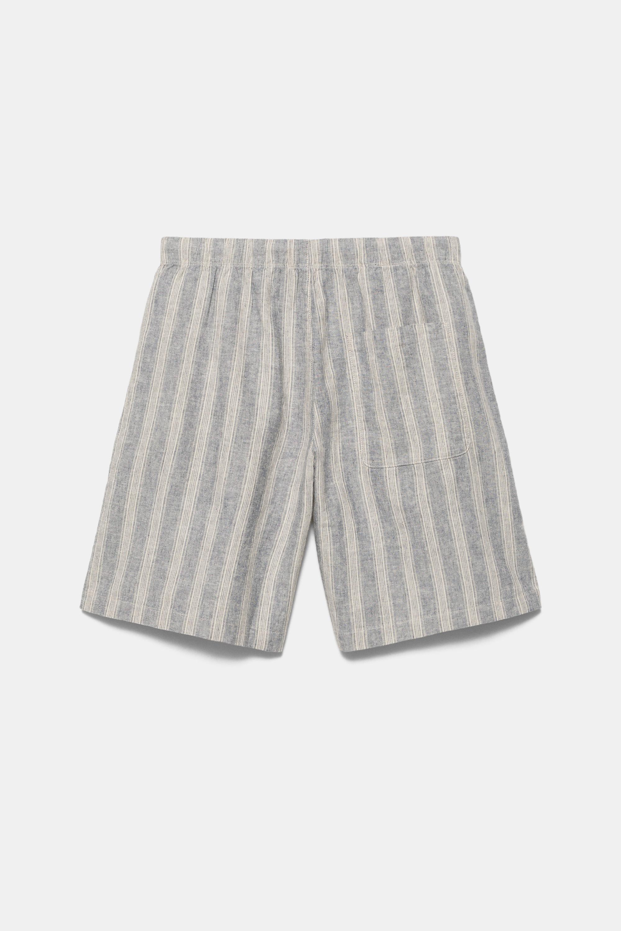 Linen blend Bermuda jogger shorts — Striped
