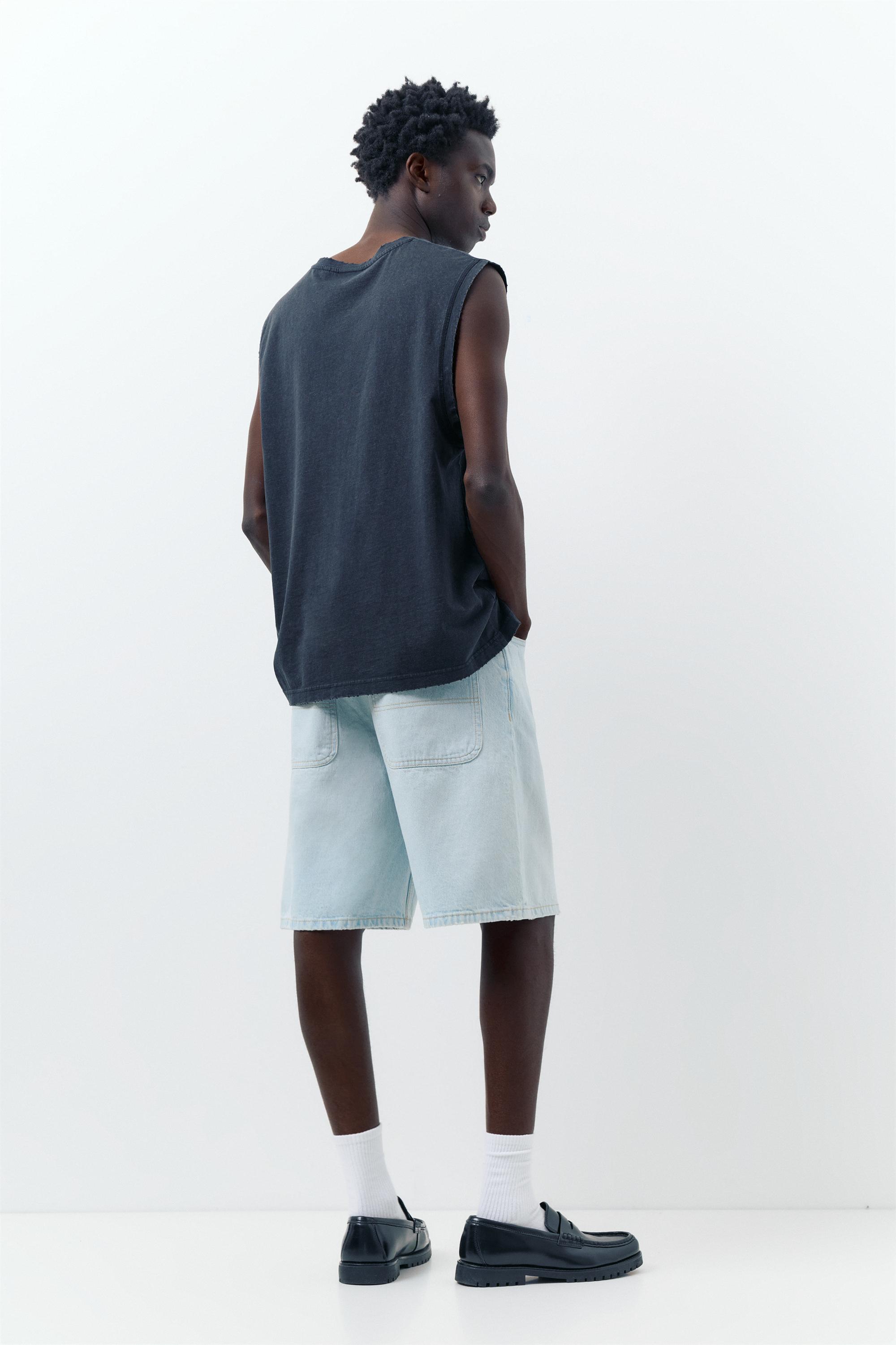 Baggy relaxed fit denim Bermuda shorts — Pale indigo