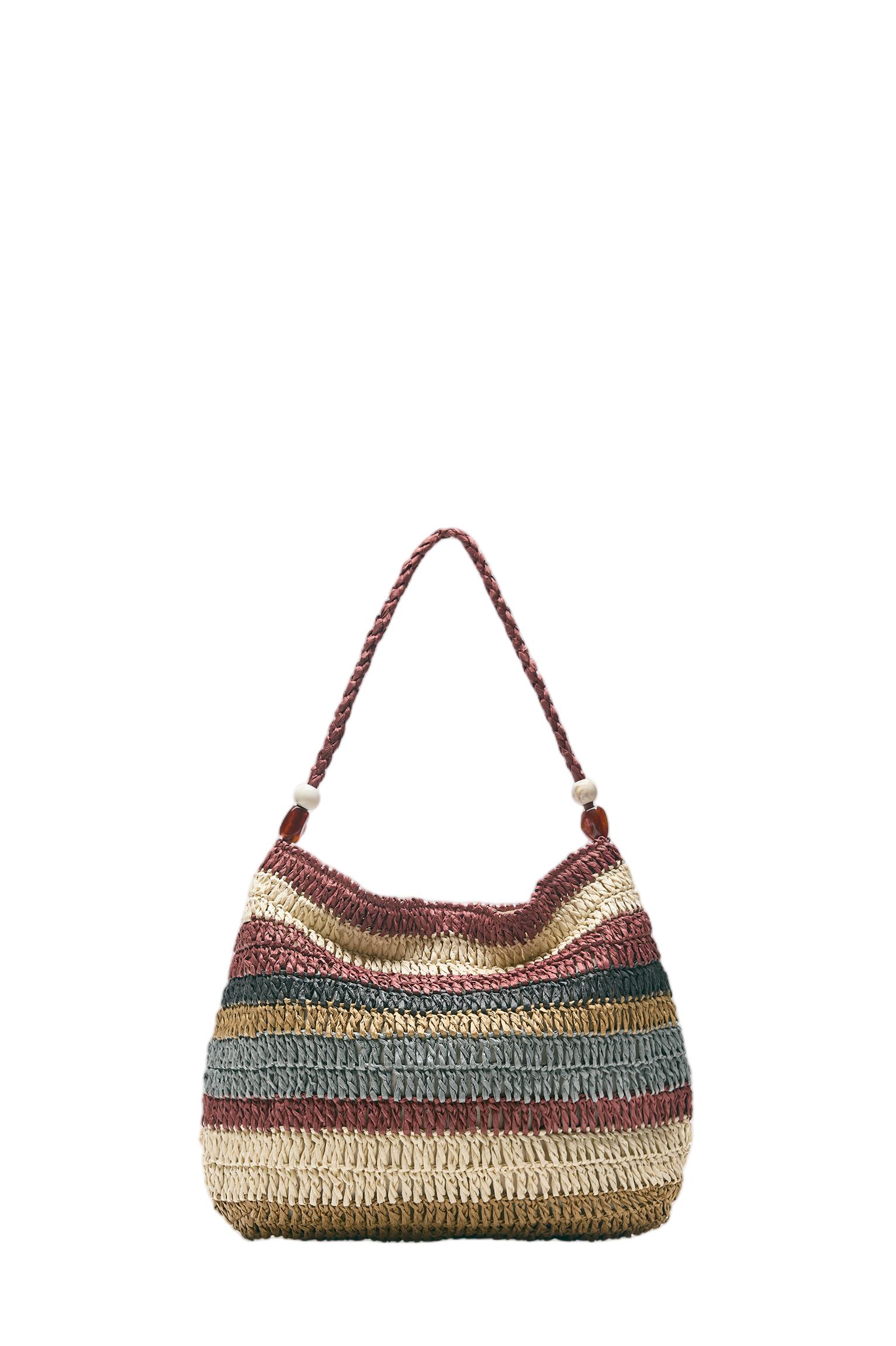 Striped woven tote bag — Brown