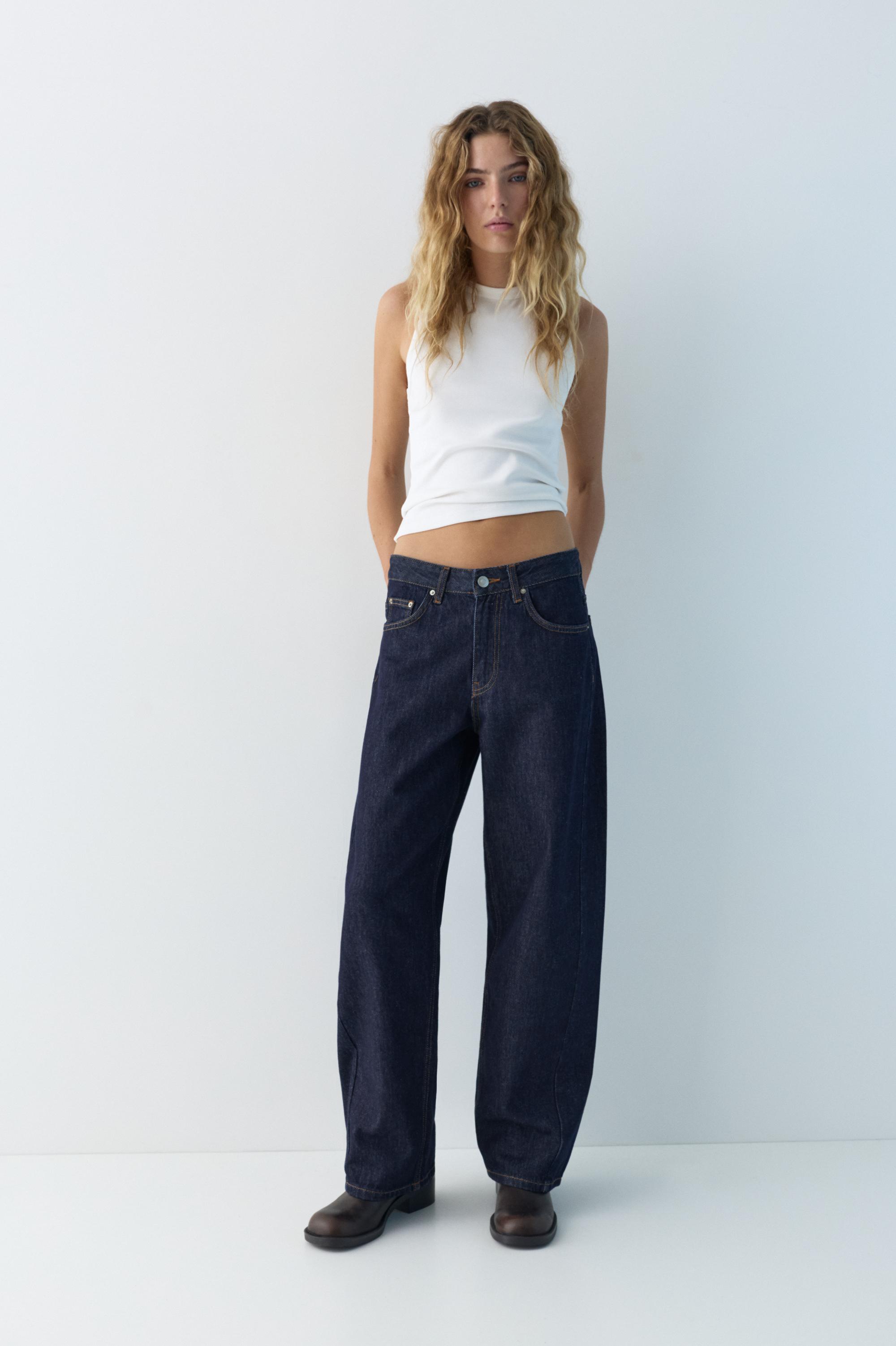 Low-rise barrel jeans — Navy
