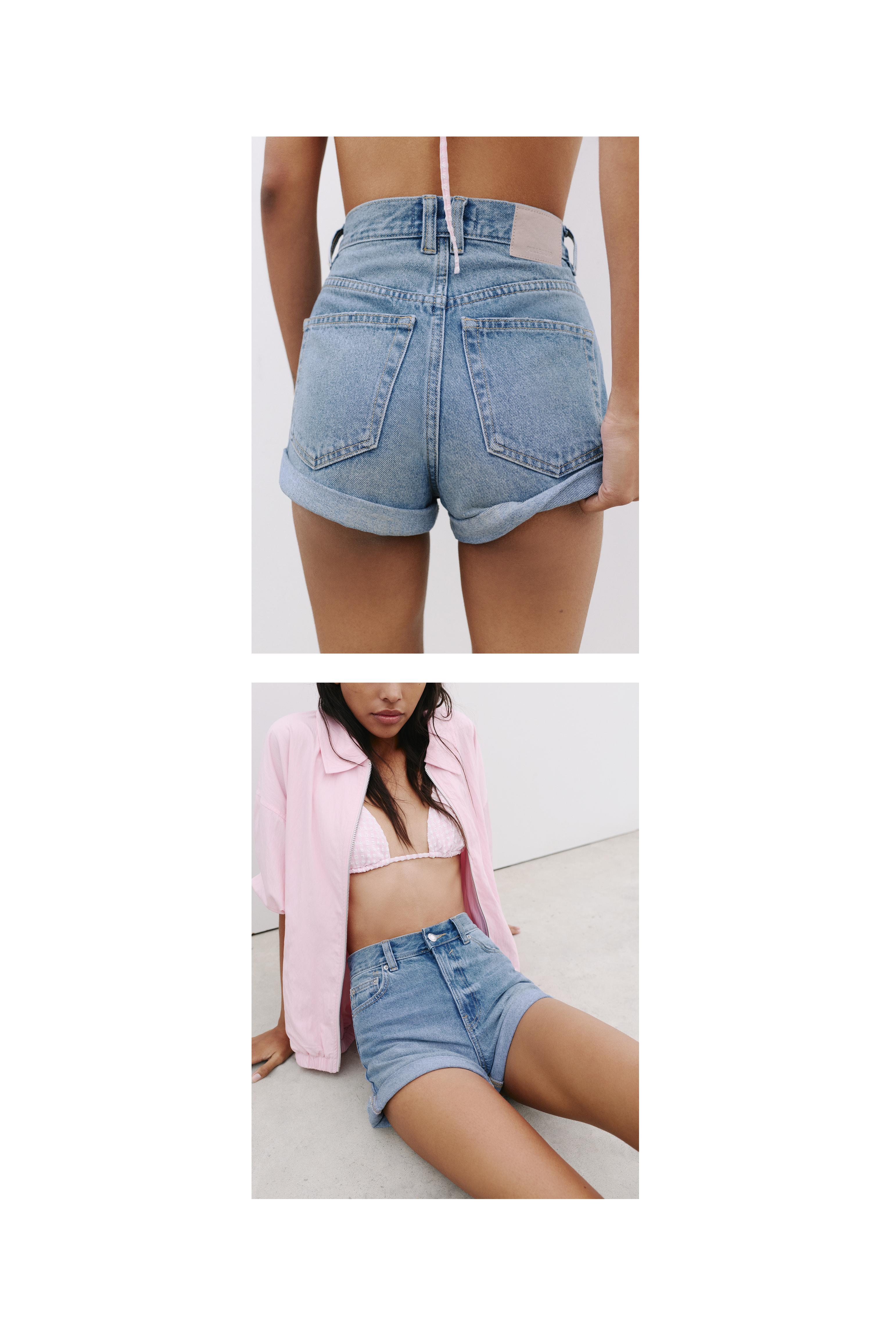 Denim mom fit shorts with turn-up hems — Medium blue