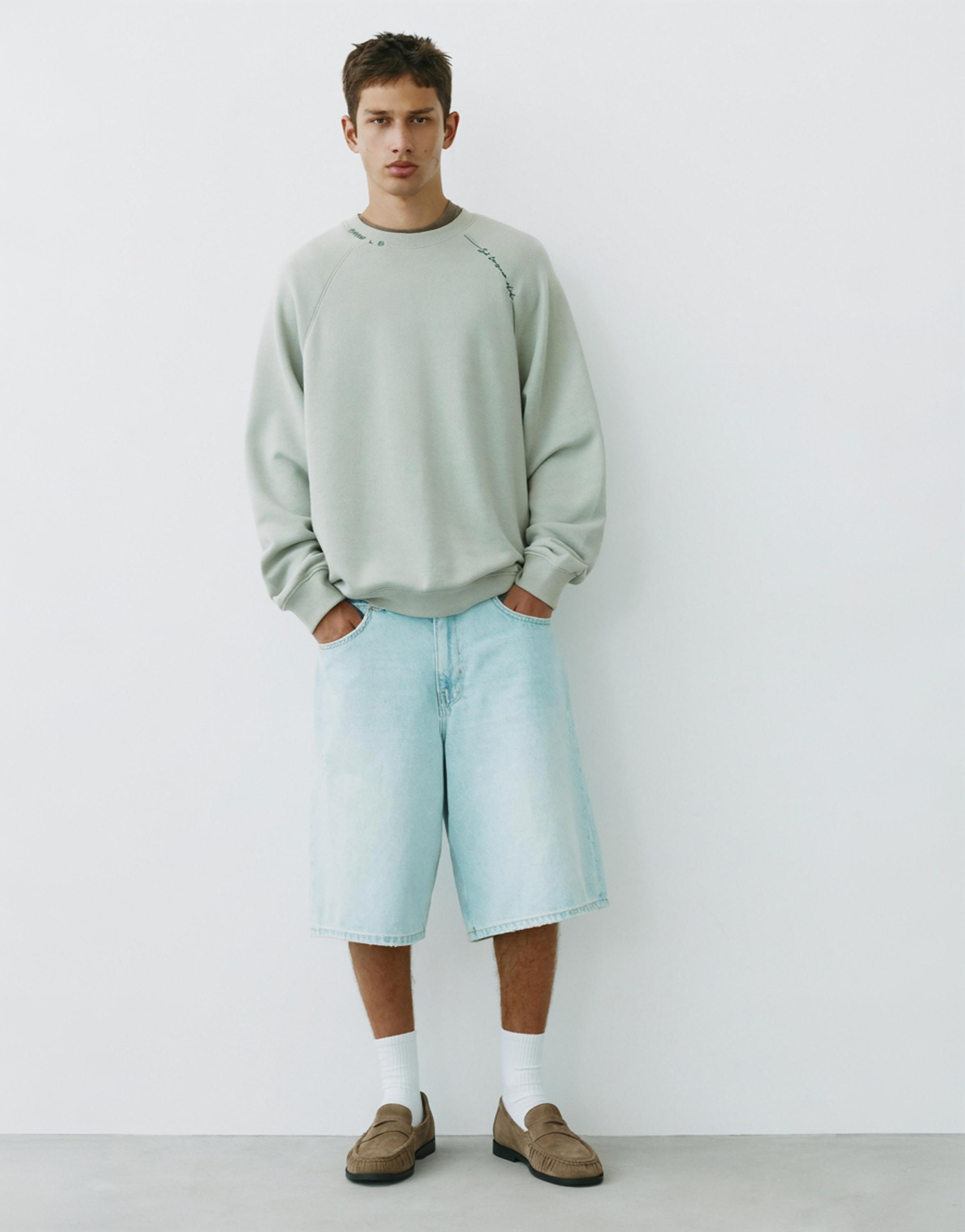 Washed effect raglan sweatshirt — Pale mint green