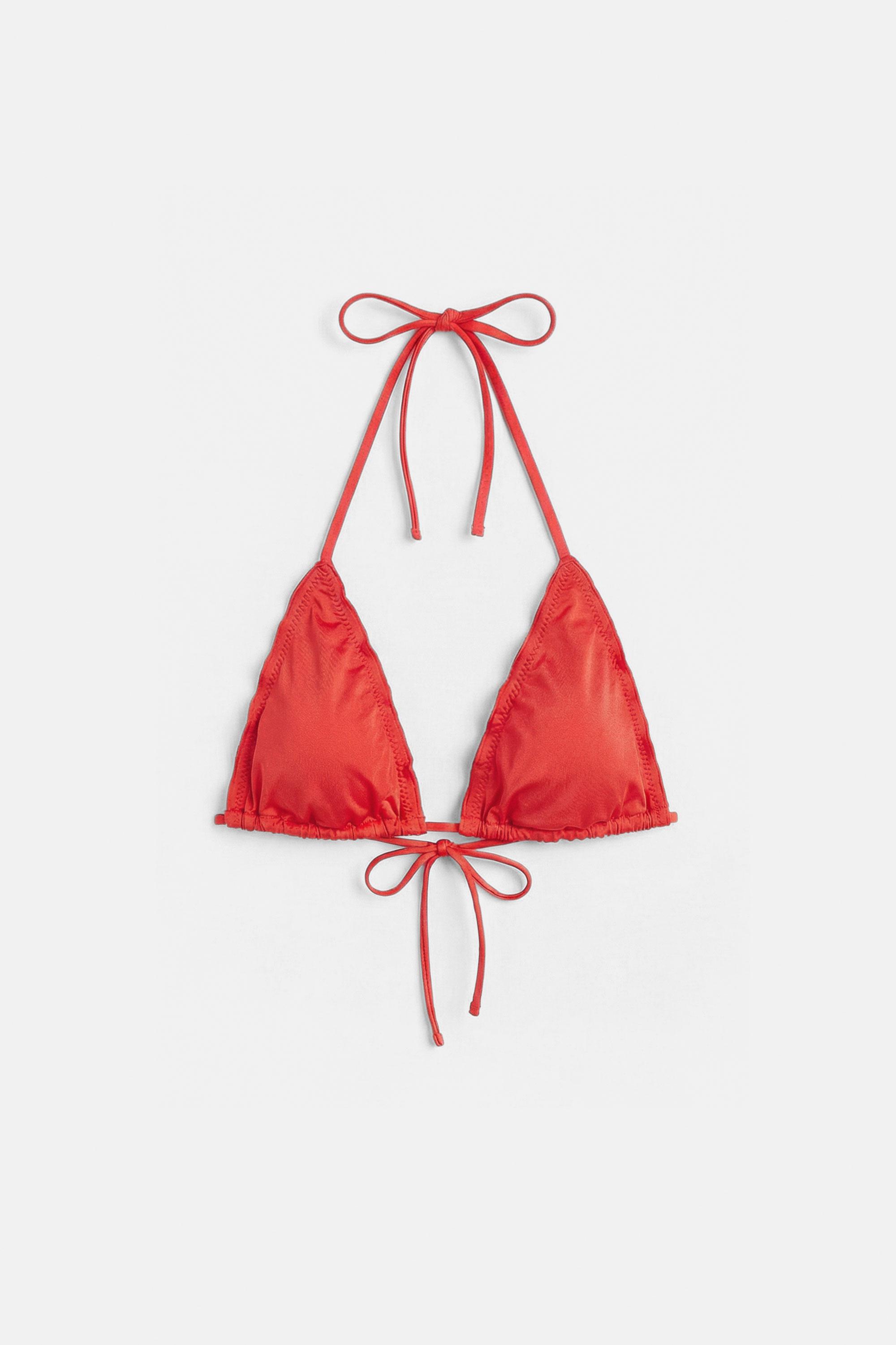Ruffled triangle bikini top — Red