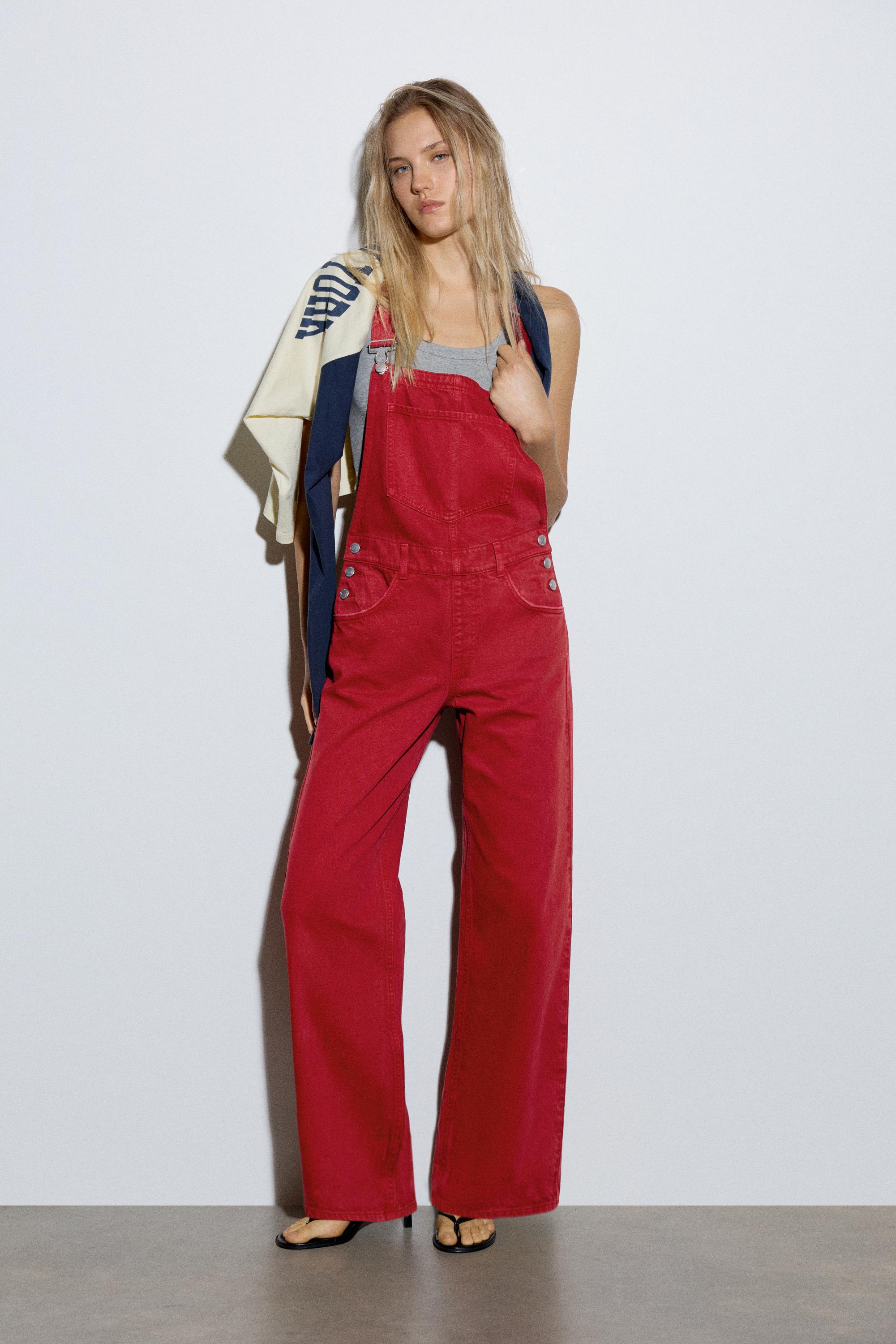 Long denim dungarees — Burgundy
