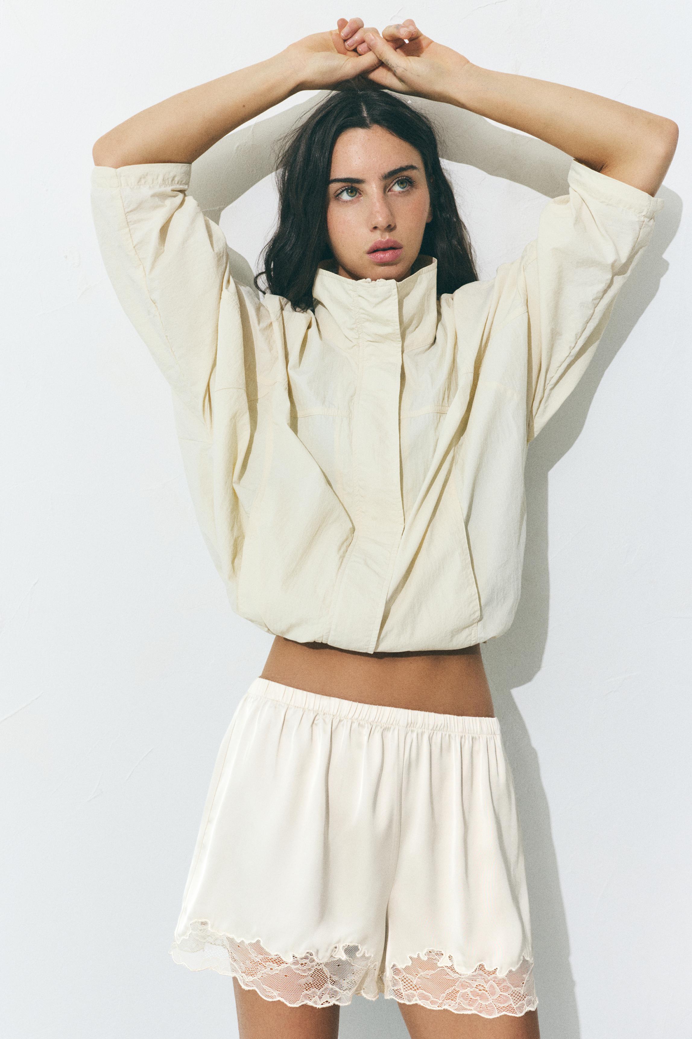 Satin lace cami shorts — Ecru