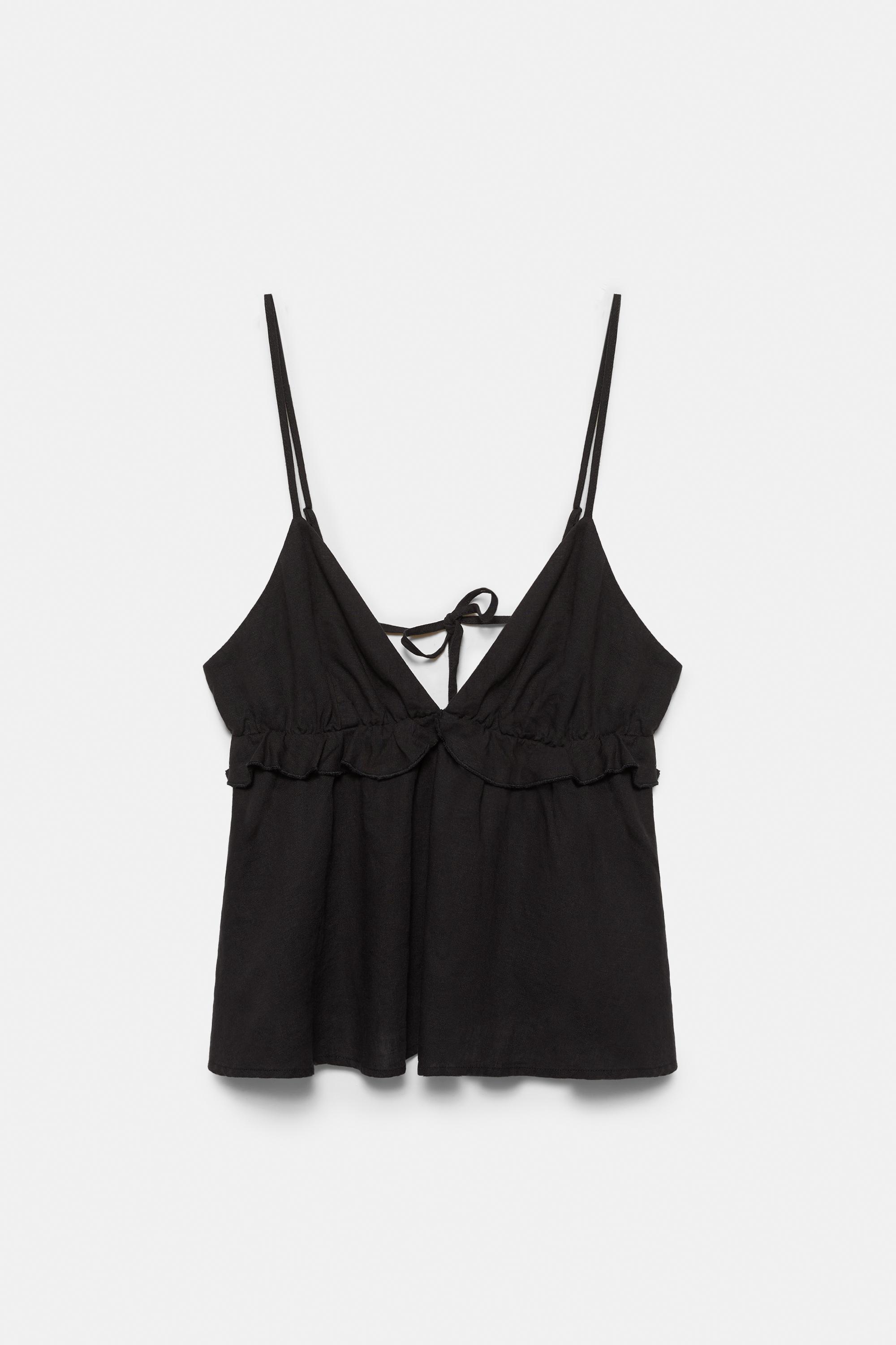 Ruffled linen top — Black