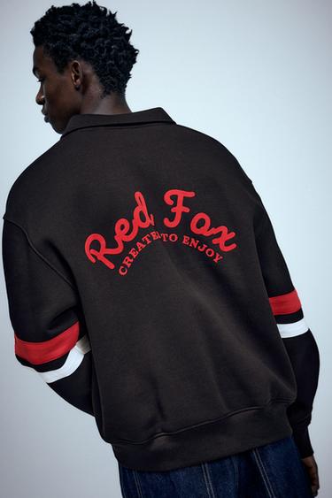 Embroidered zip polo sweatshirt — Black 6