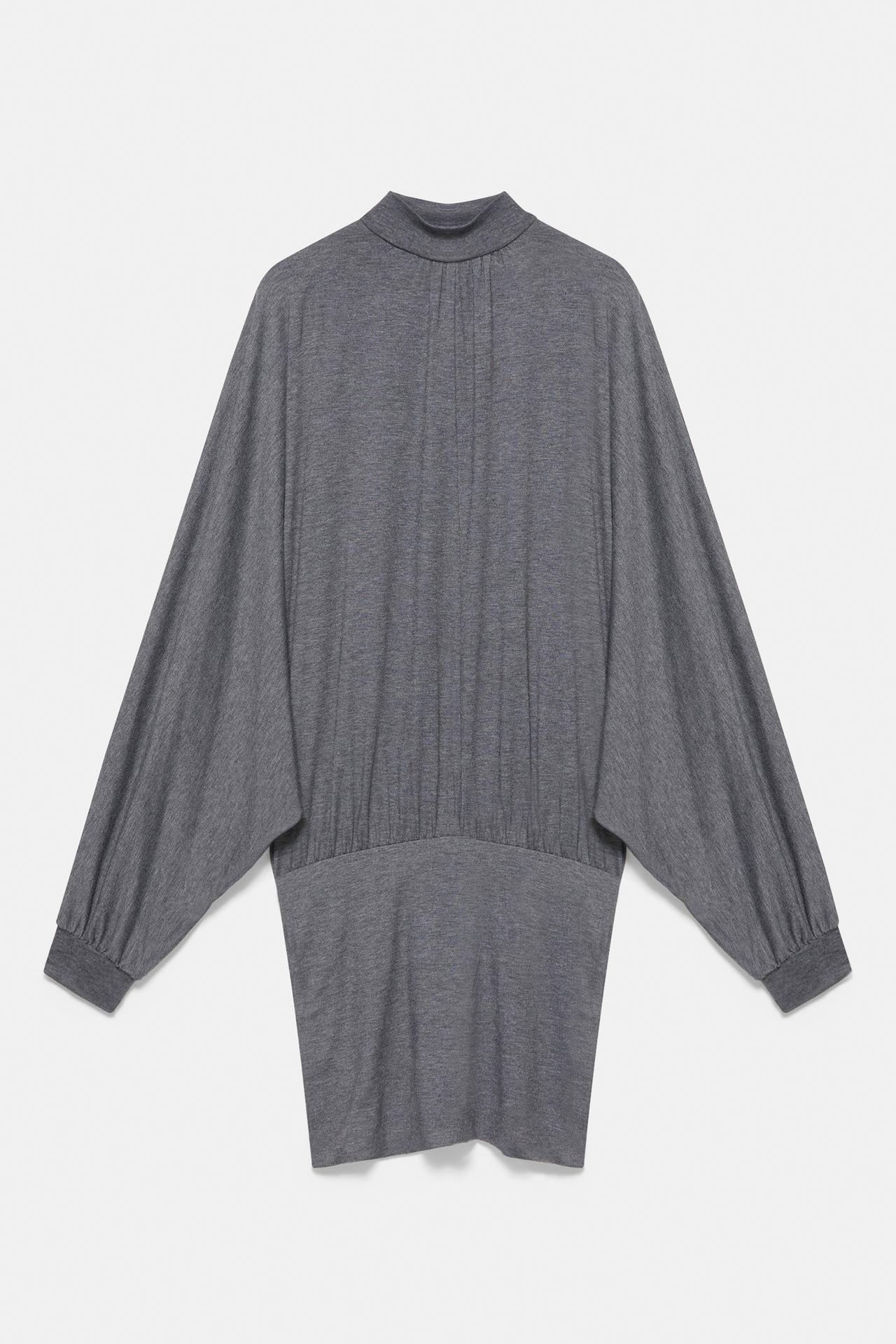 Batwing sleeve dress with sash — Anthracite grey