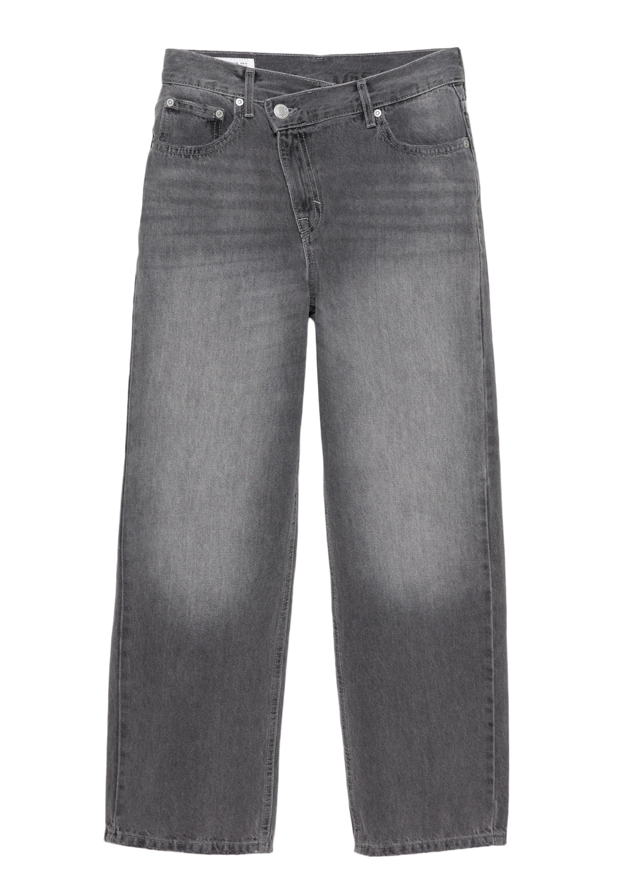 Straight-leg jeans with crossover waistband — Grey