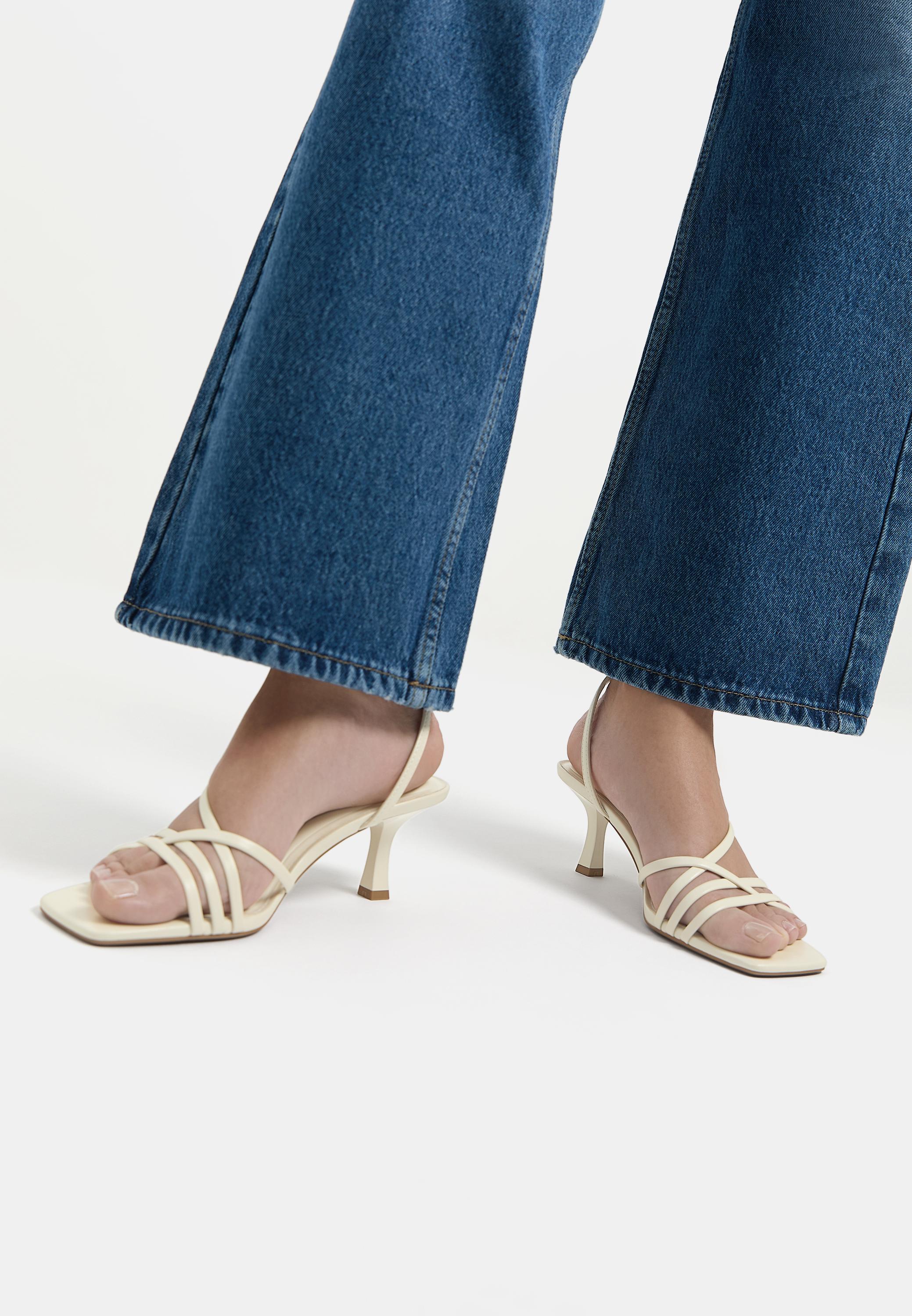 Strappy high-heel sandals — Ecru