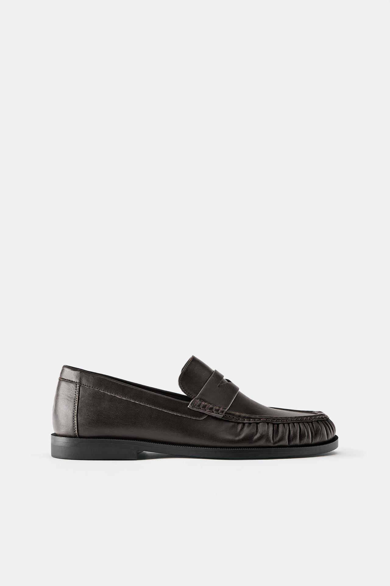 Distressed gathered moccasins — Brown