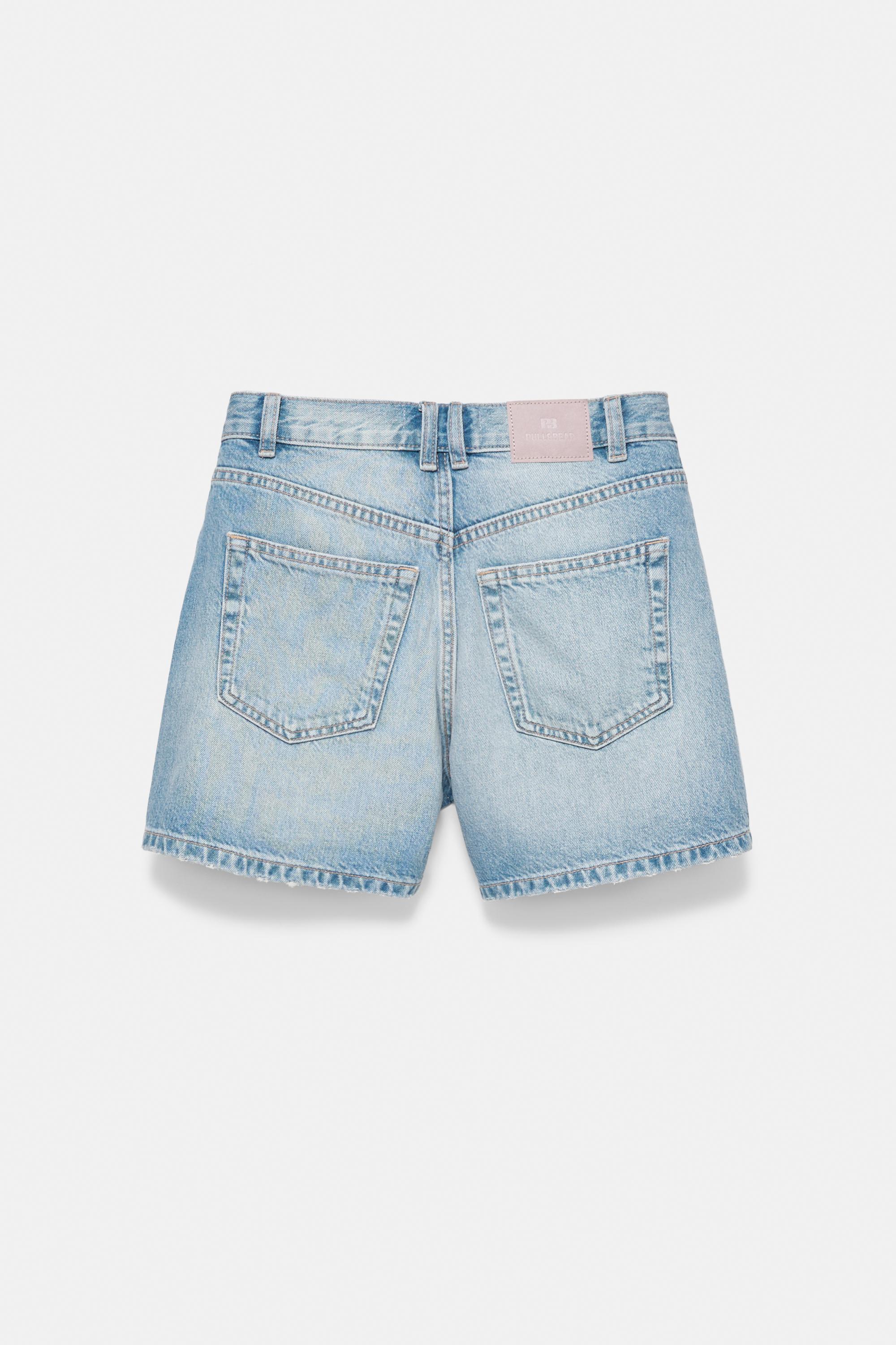 Mid-waist denim Bermuda shorts — Pale blue