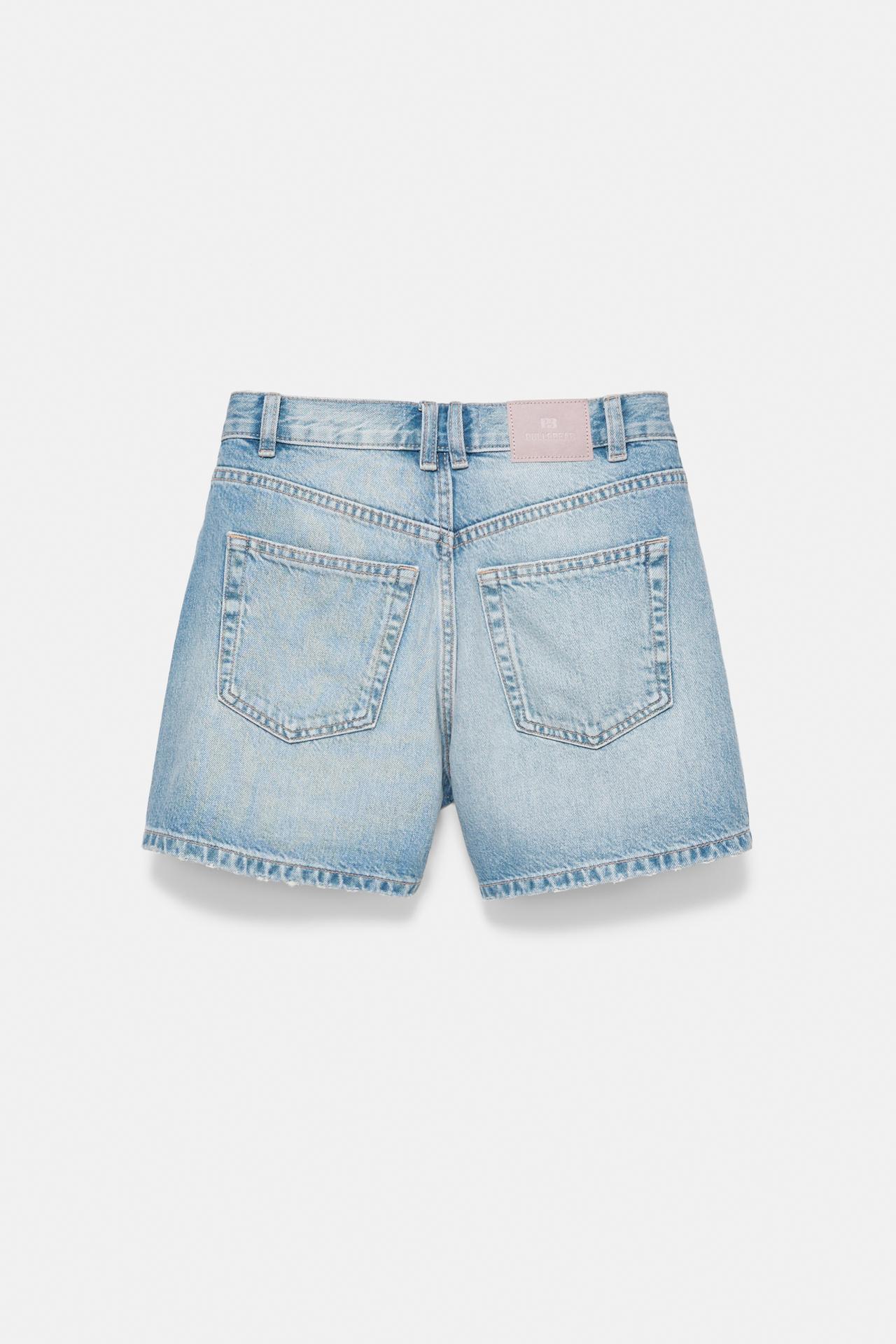 Mid-waist denim Bermuda shorts — Pale blue