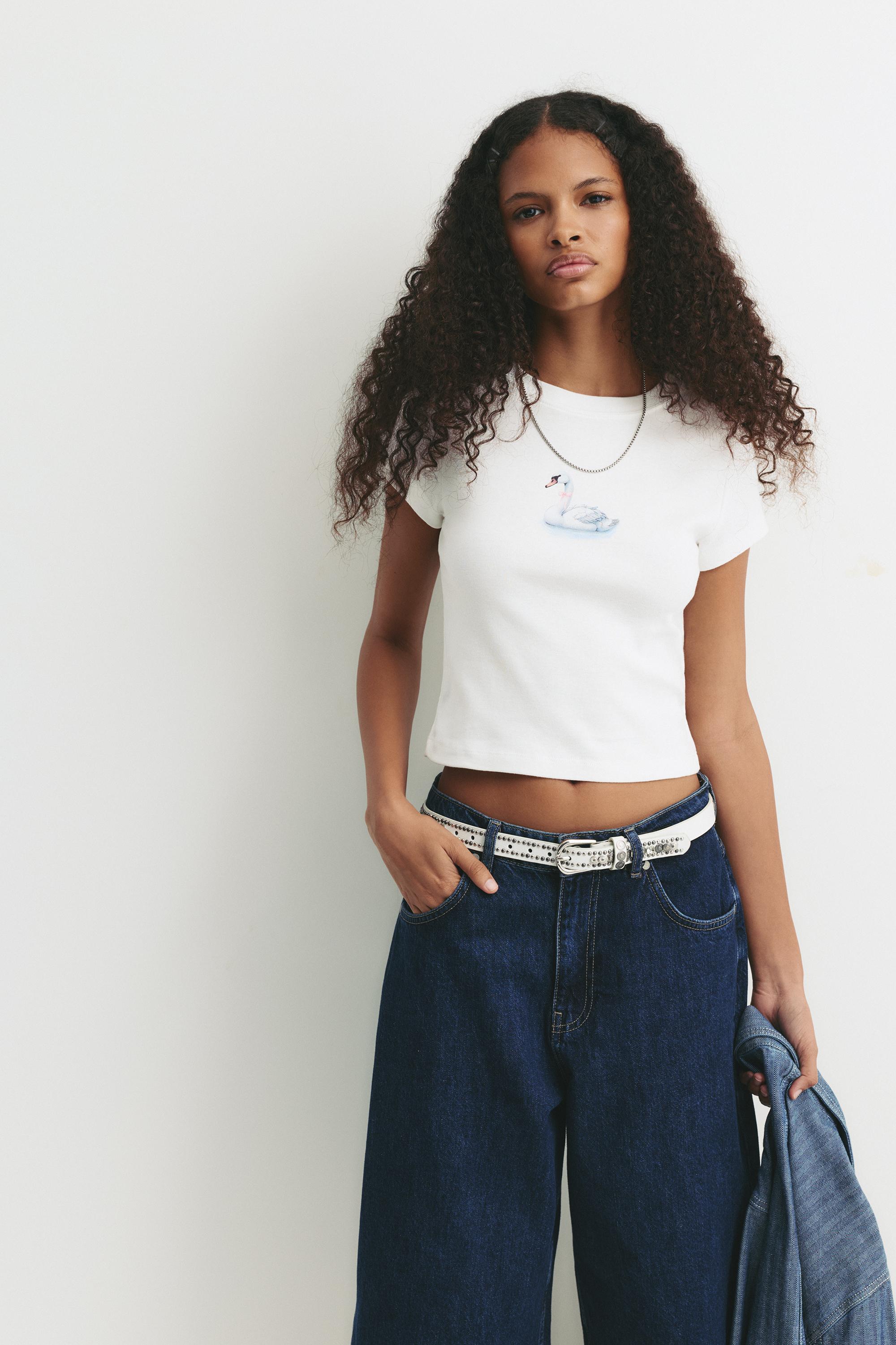 T-Shirt Mit Schwanen-Print