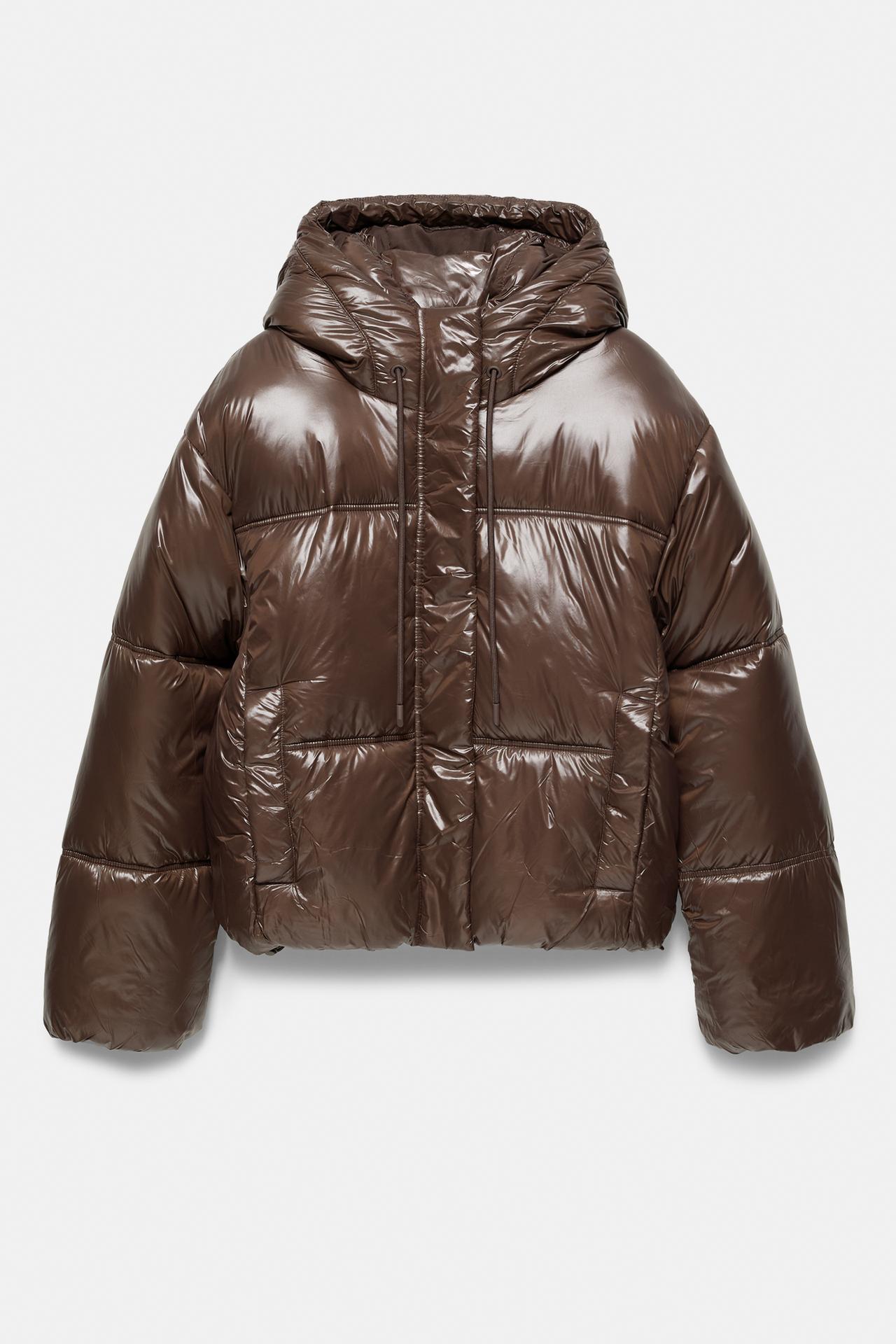 Puffer jacket with hood — Brown