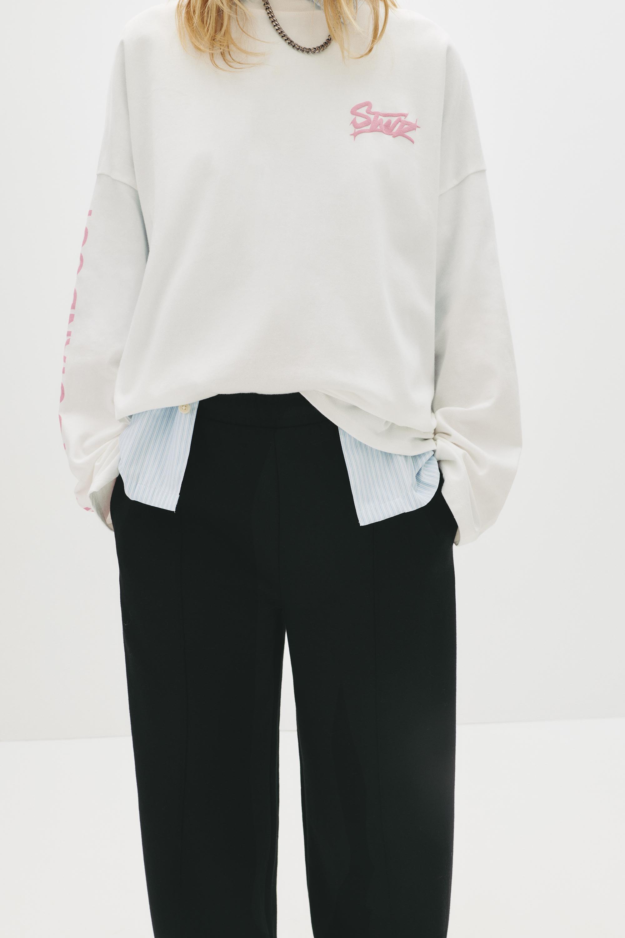 Wide-leg seam detail sweatpants — Black