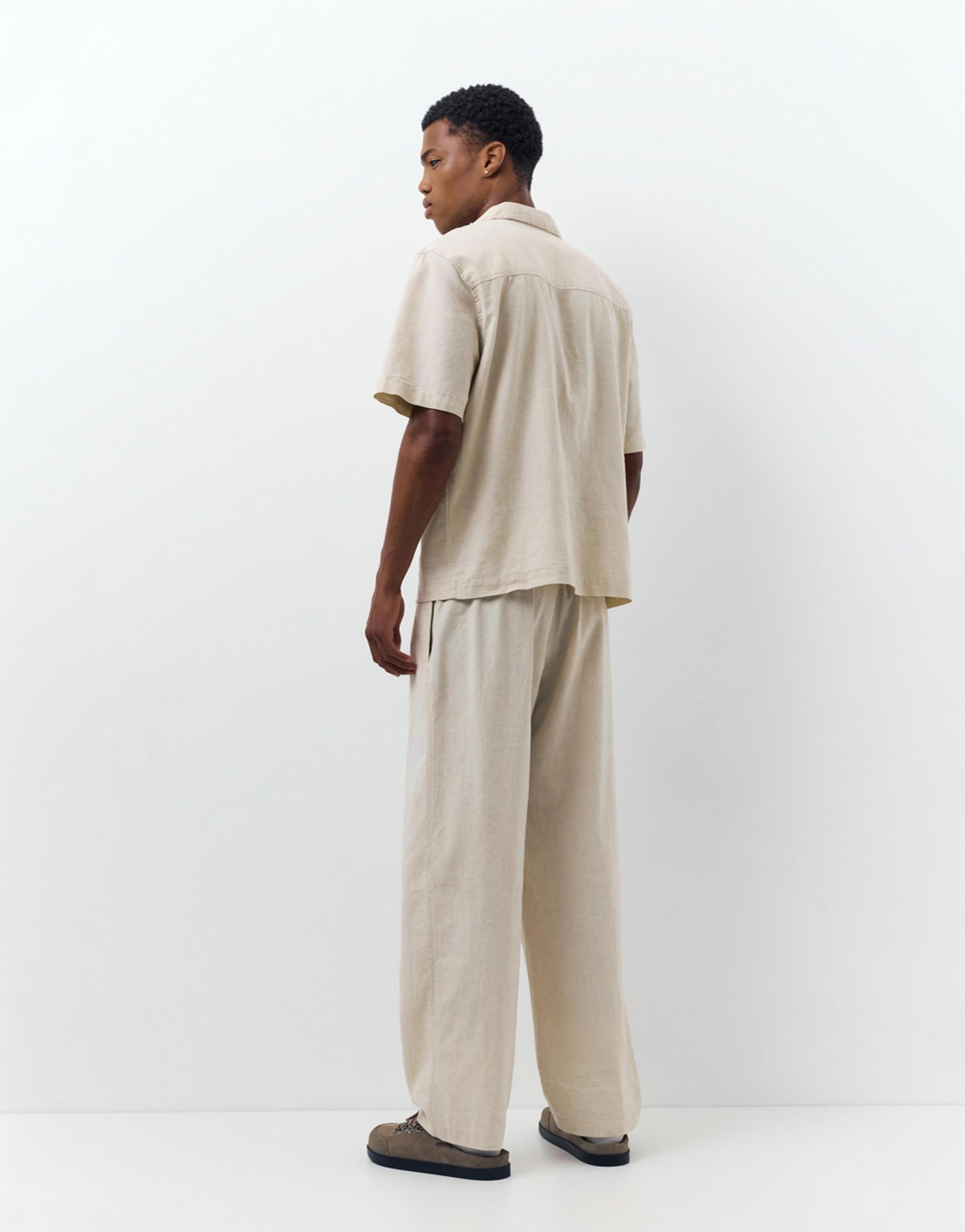 Short sleeve linen blend shirt — Beige