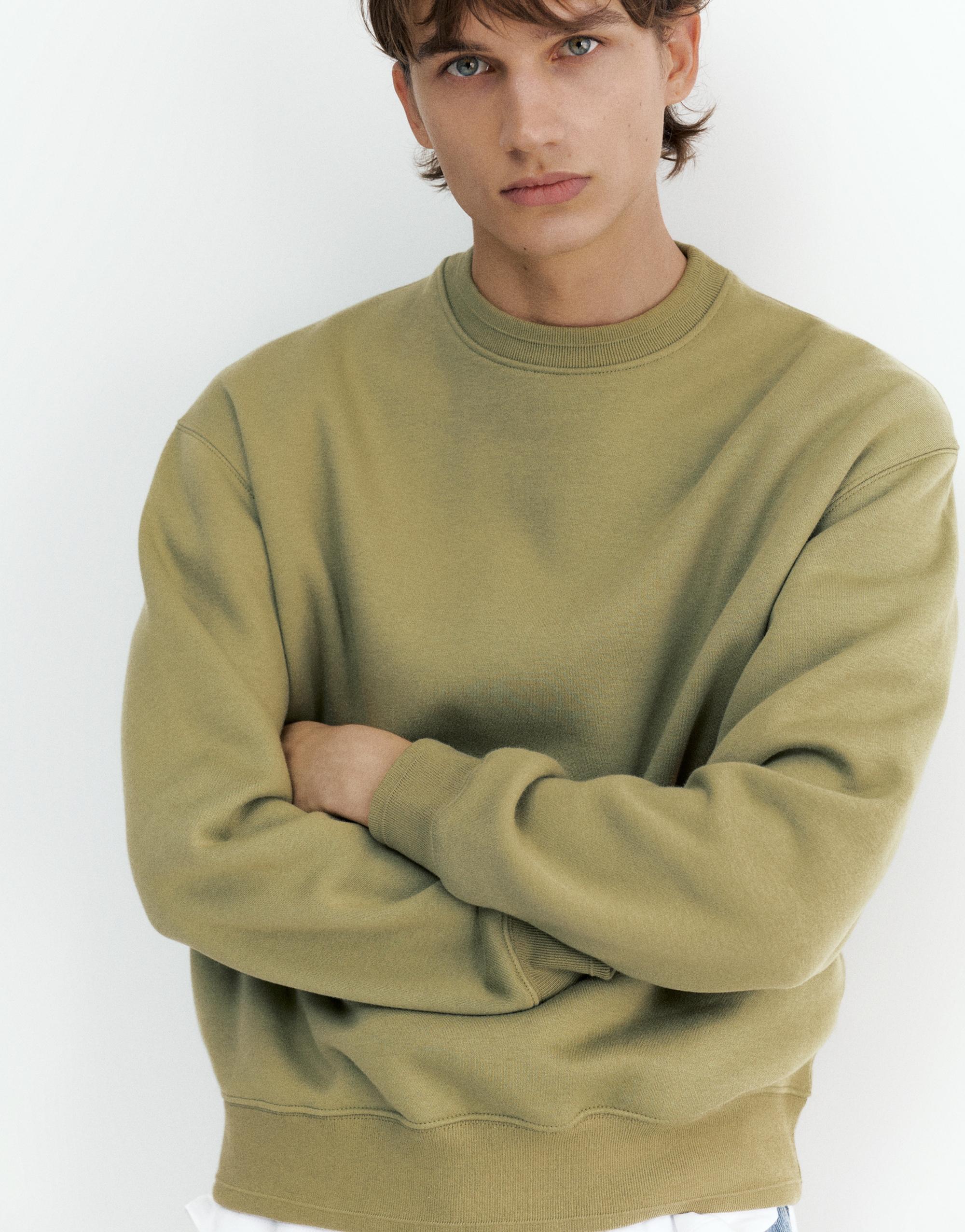 Relaxed fit round neck sweatshirt — Olive