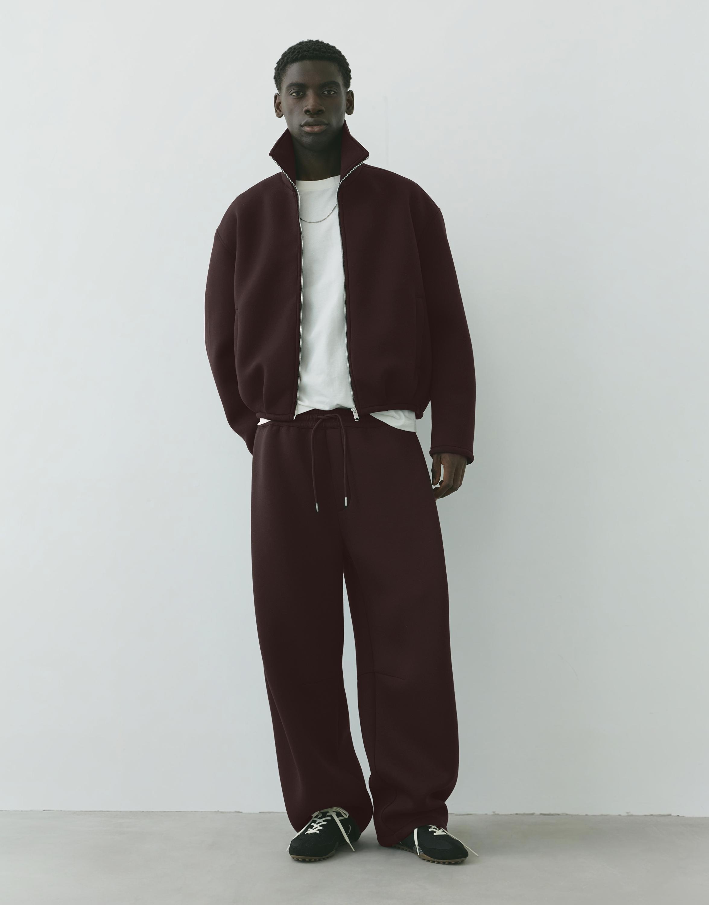 Neoprene-effect zip-up jacket — Brown