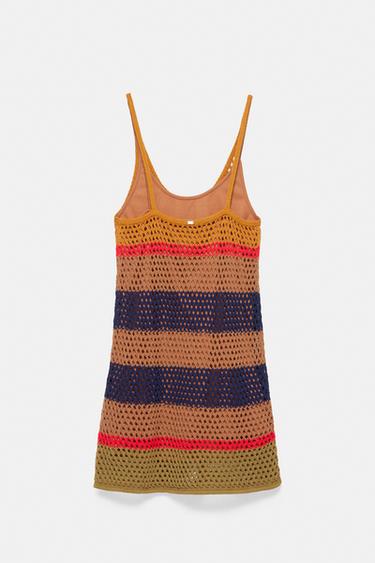Short striped crochet dress — Brown 5