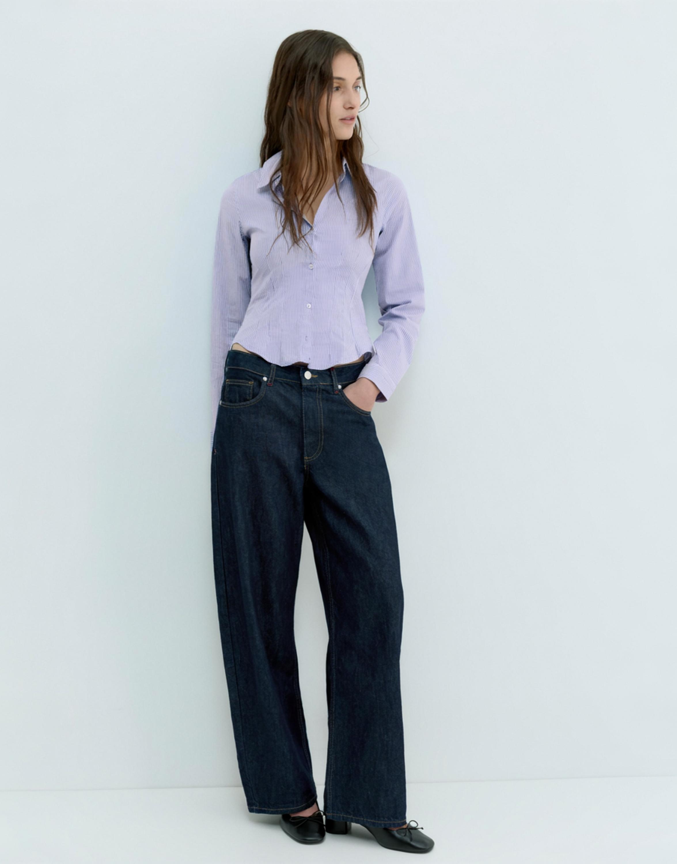 Poplin yırtmaçlı dar kesim gömlek - Görsel 79