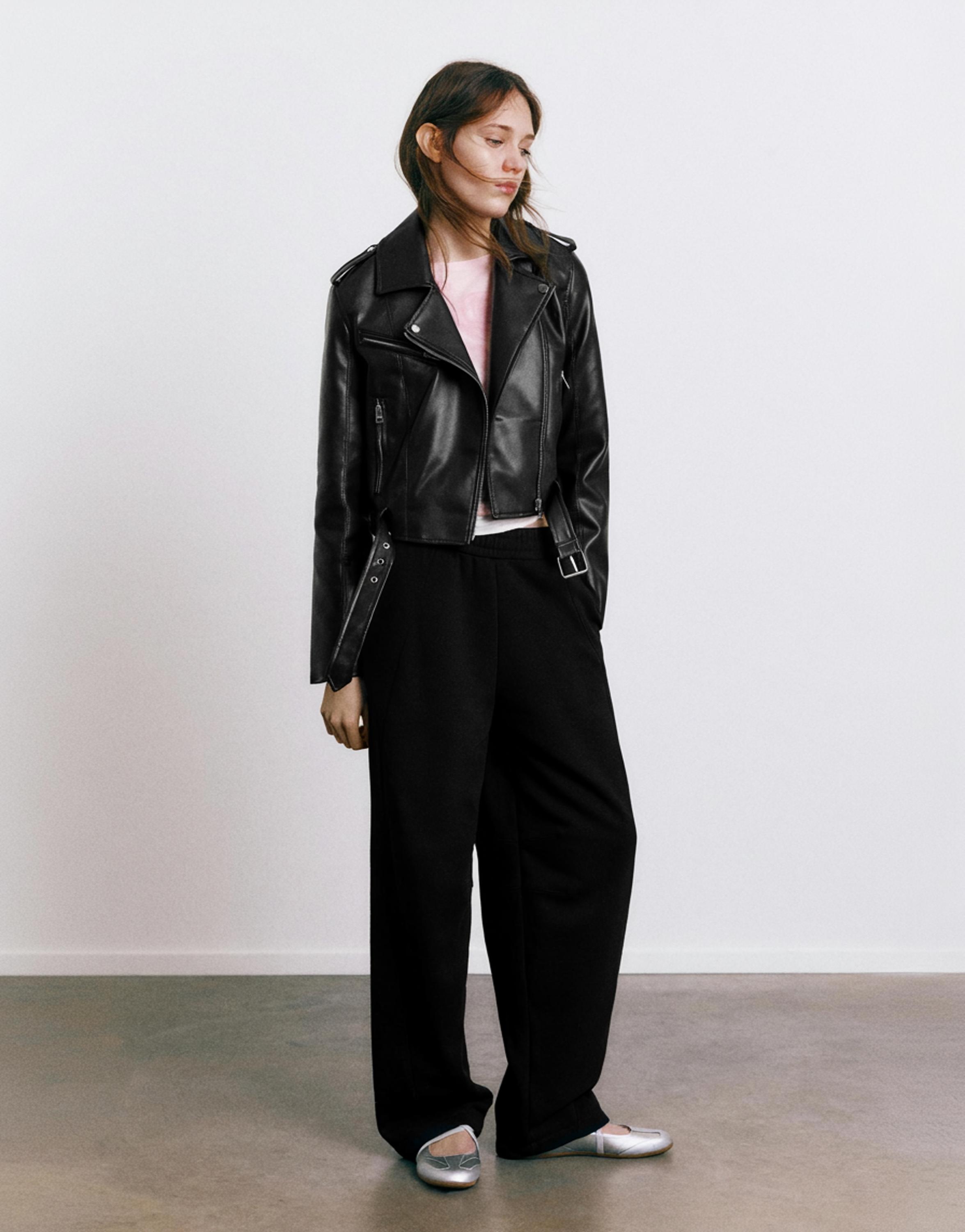 Leather effect biker jacket — Black