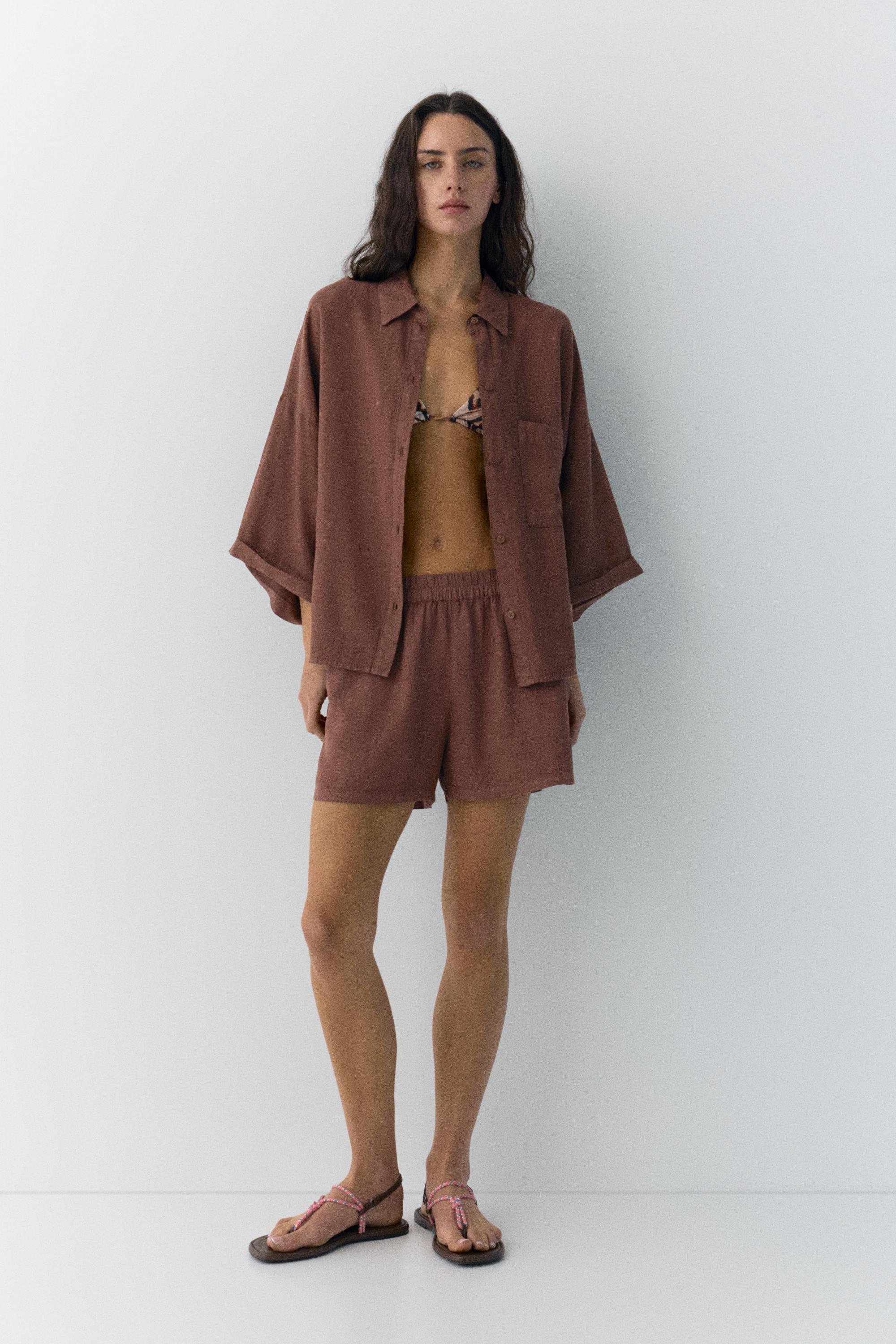Linen blend shirt — Brown