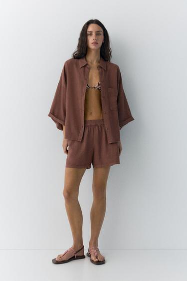 Linen blend shirt — Brown 4