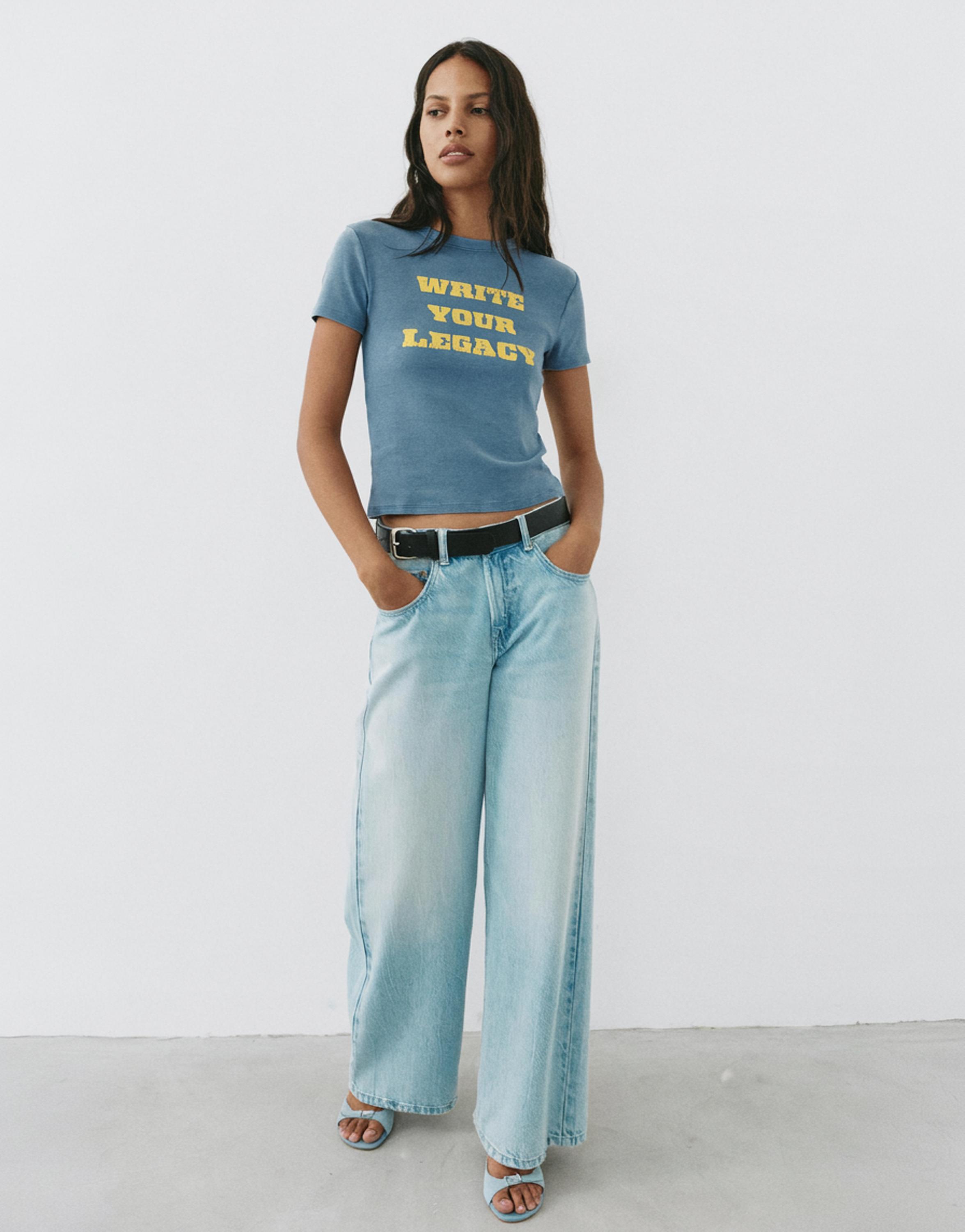 Regular fit crackled graphic T-shirt — Grey/Blue