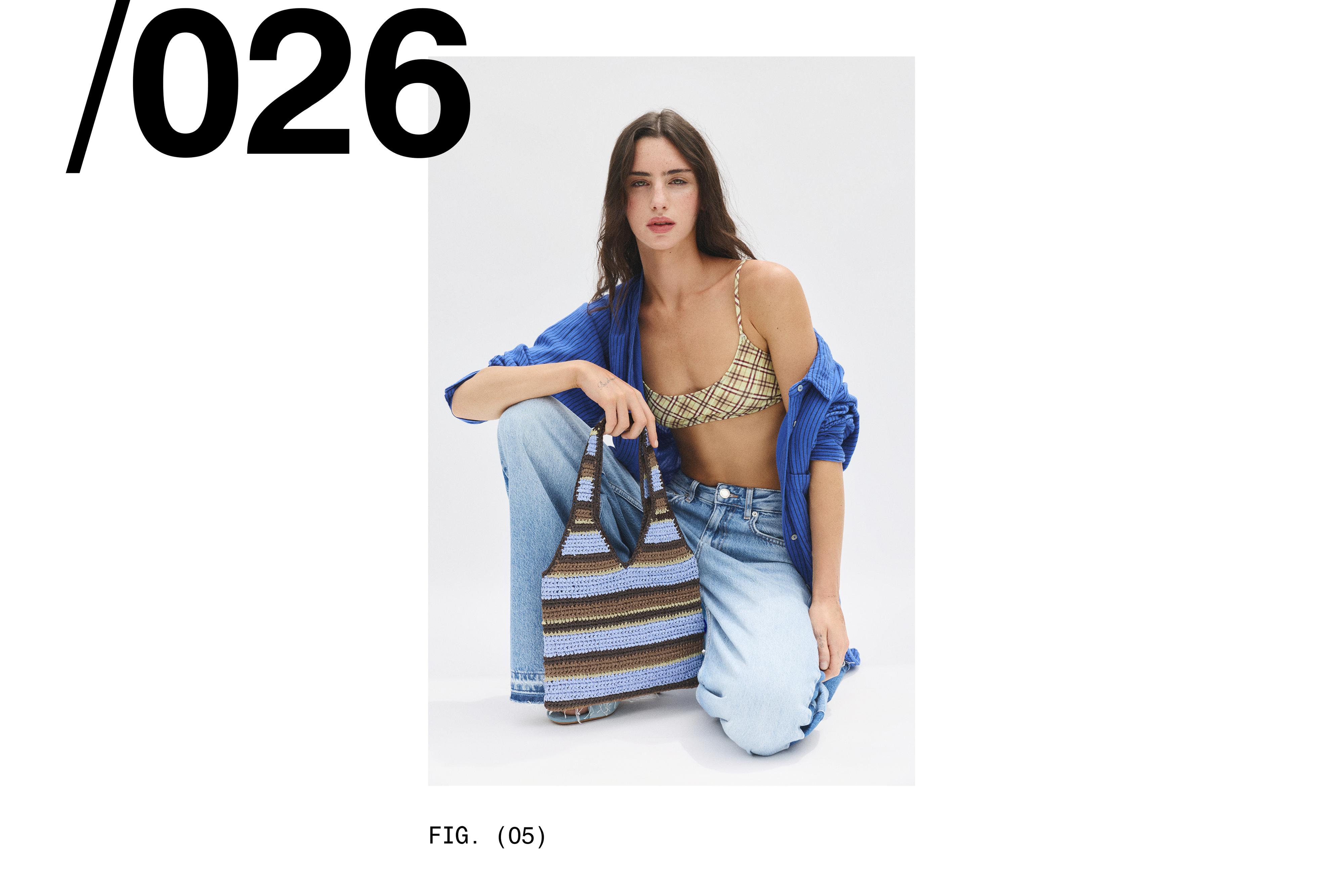 Striped woven shoulder bag — Blue