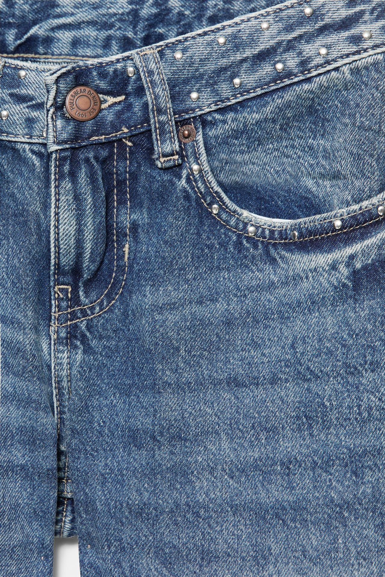 Low-rise straight jeans with studs — Medium blue