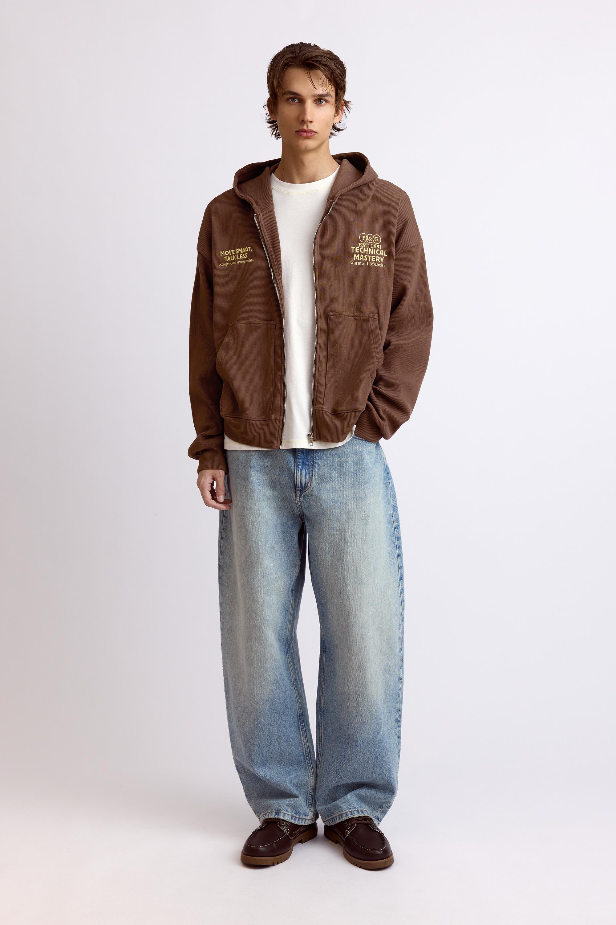 Pull&Bear Nakışlı fermuarlı kapüşonlu sweatshirt görsel 8